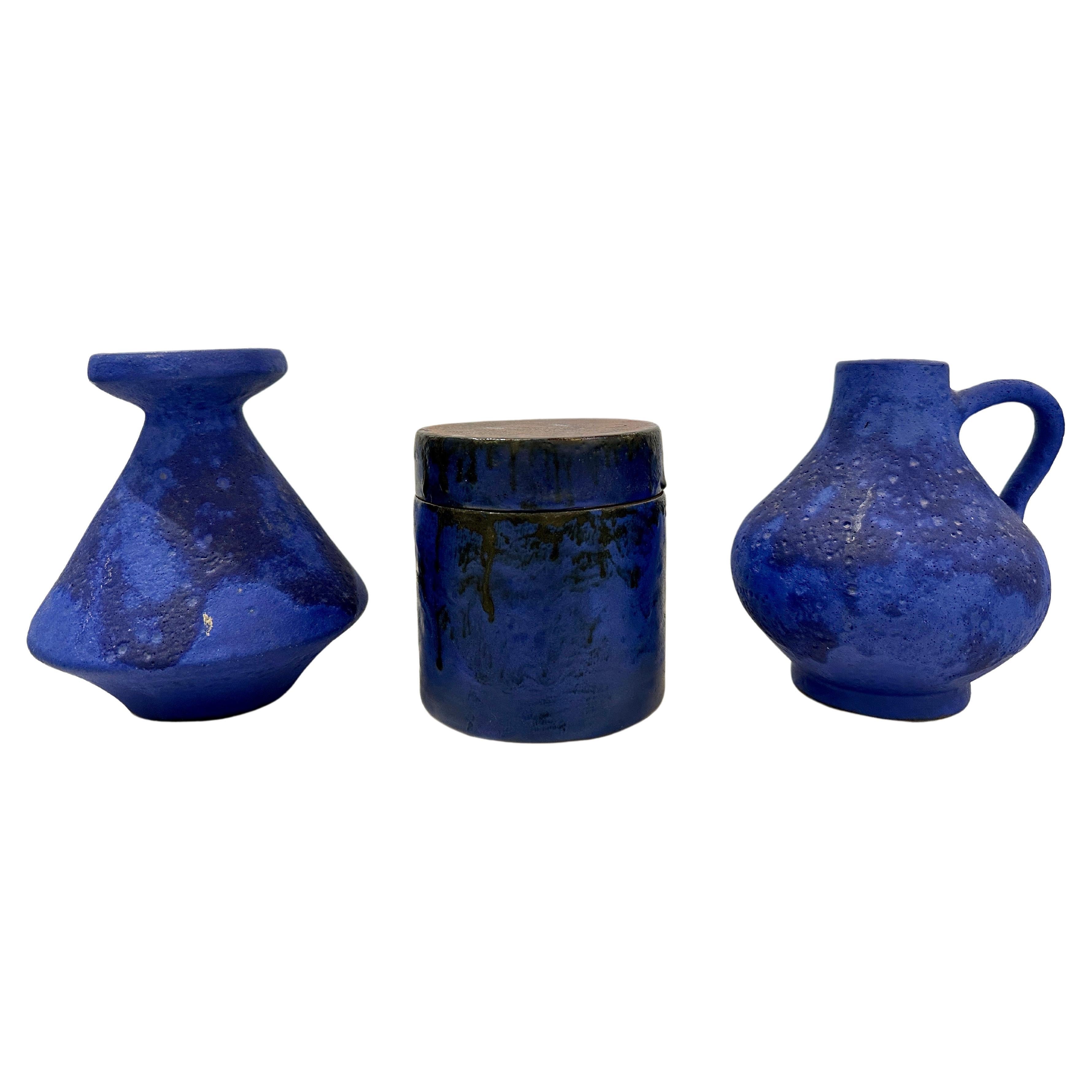 Trio of Yves Klein Blue 1960's West German Pottery (3 Pieces) For Sale