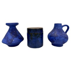 Trio de poteries West German Blue des années 1960 (3 Pieces)