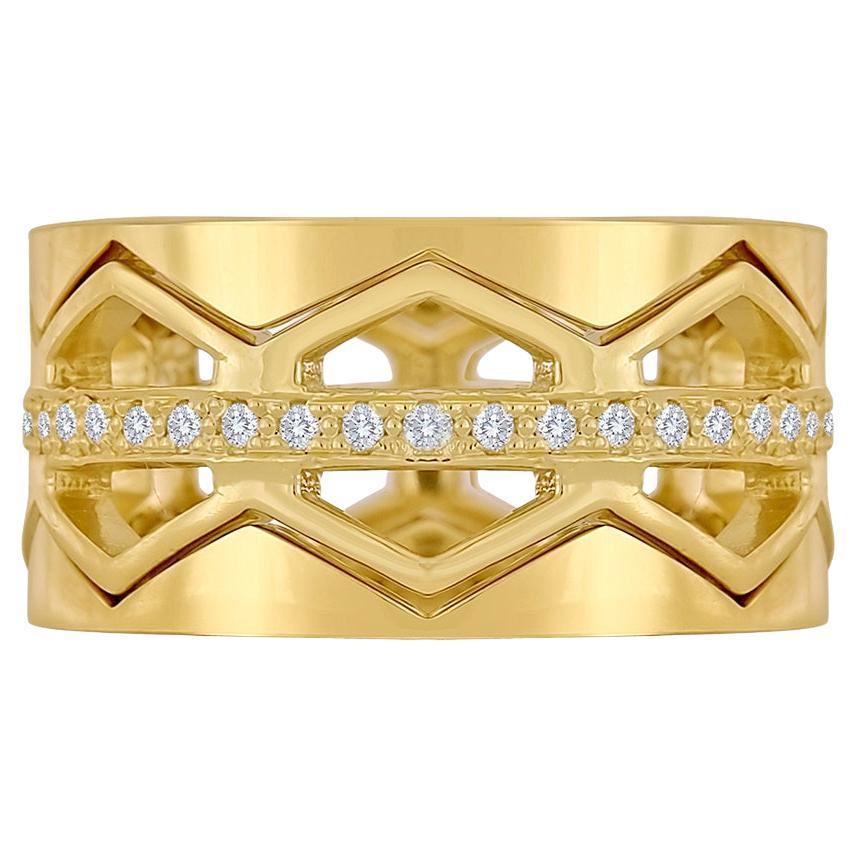 Trio of Zig Zag Diamond and 18 Karat Gold Interlocking Band Rings For Sale