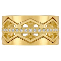Trio de bagues à anneaux imbriqués en or 18 carats et diamants zigzag