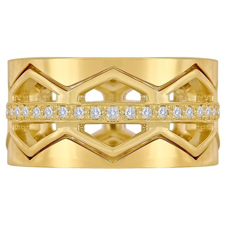 Zickzack-Diamant- und 18 Karat Gold ineinandergreifende Ringe im ...