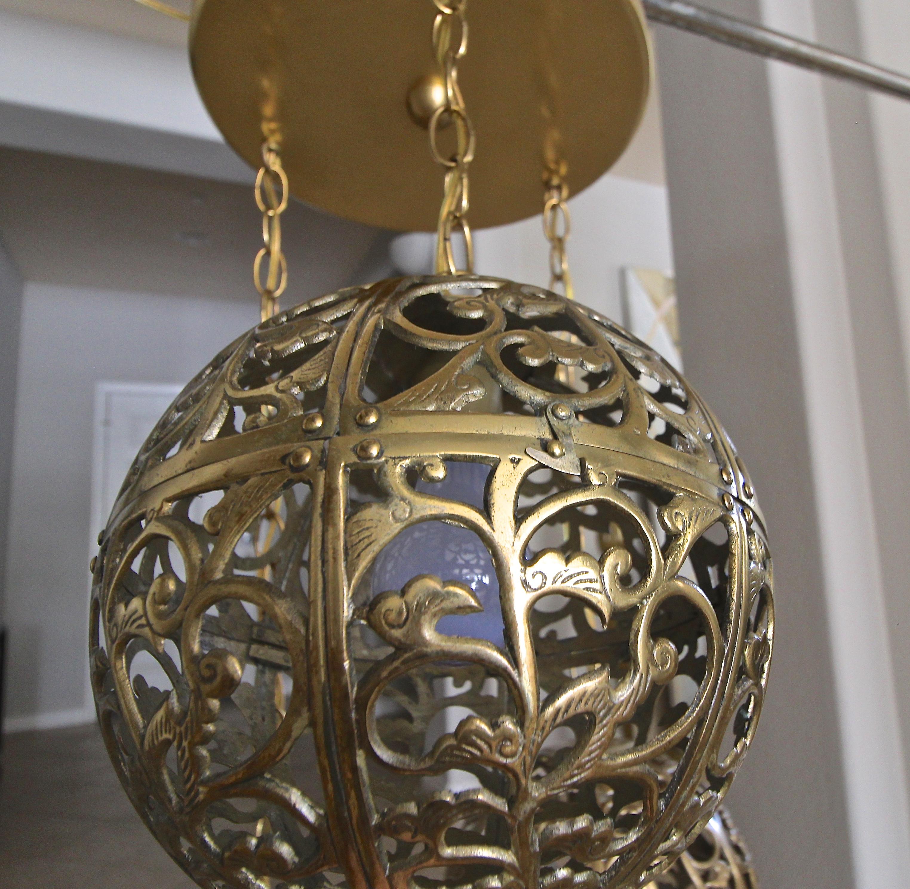 Trio Pierced Brass Asian Ceiling Light Pendant Chandelier 5