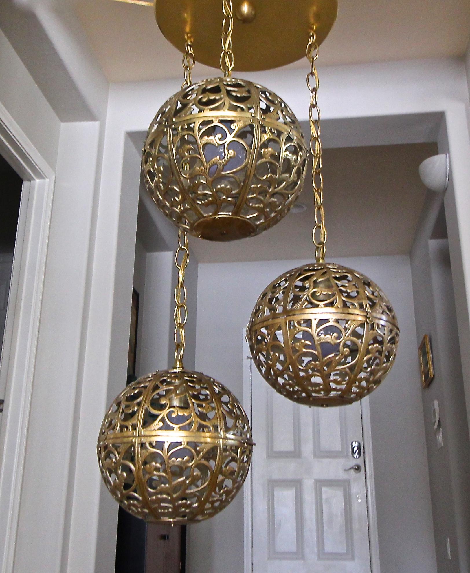 Trio Pierced Brass Asian Ceiling Light Pendant Chandelier 1