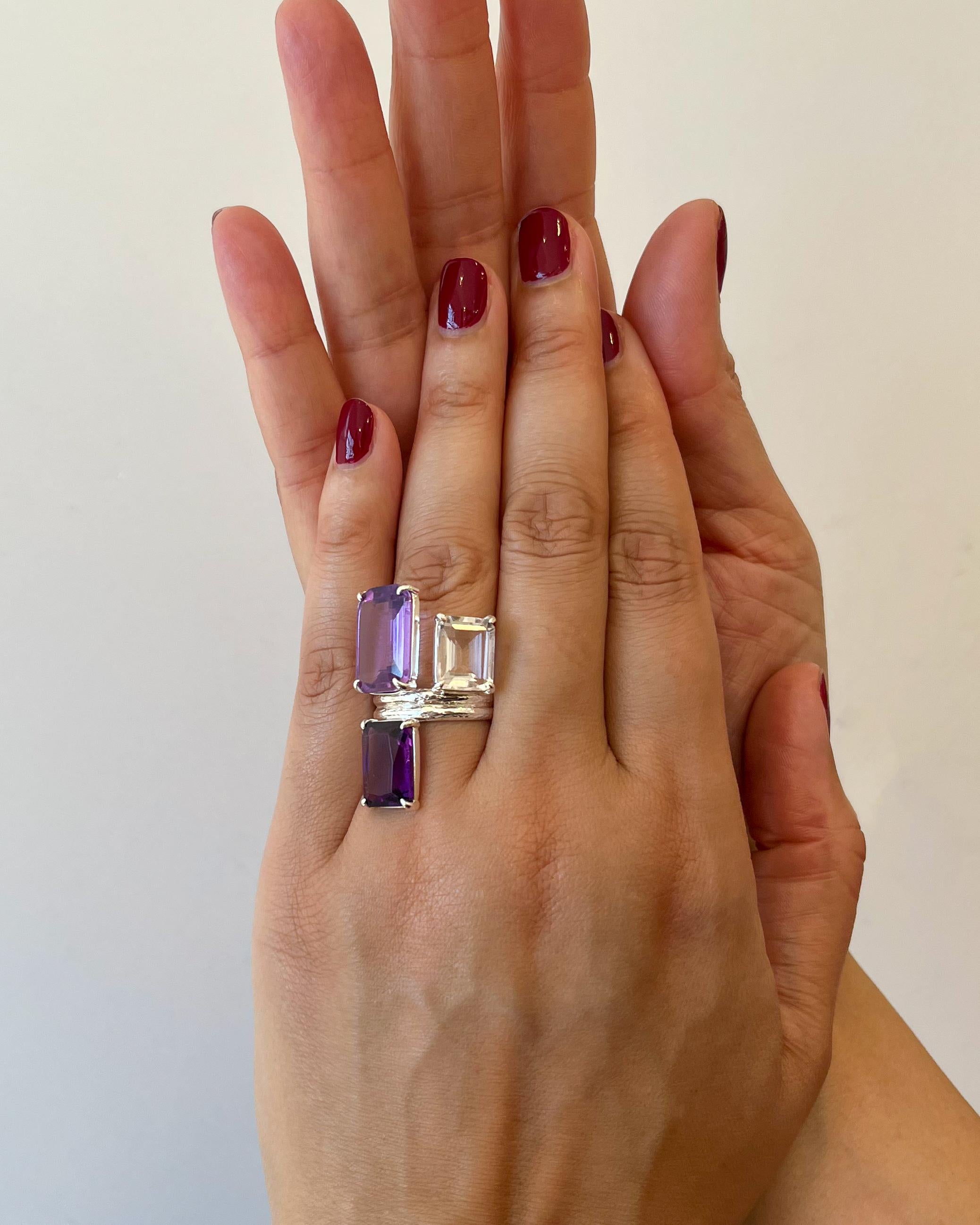 For Sale:  Trio Ring in Amethyst, White Topaz and Sterling Silver 2