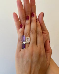 Trio Ring in Amethyst, White Topaz and Sterling Silver