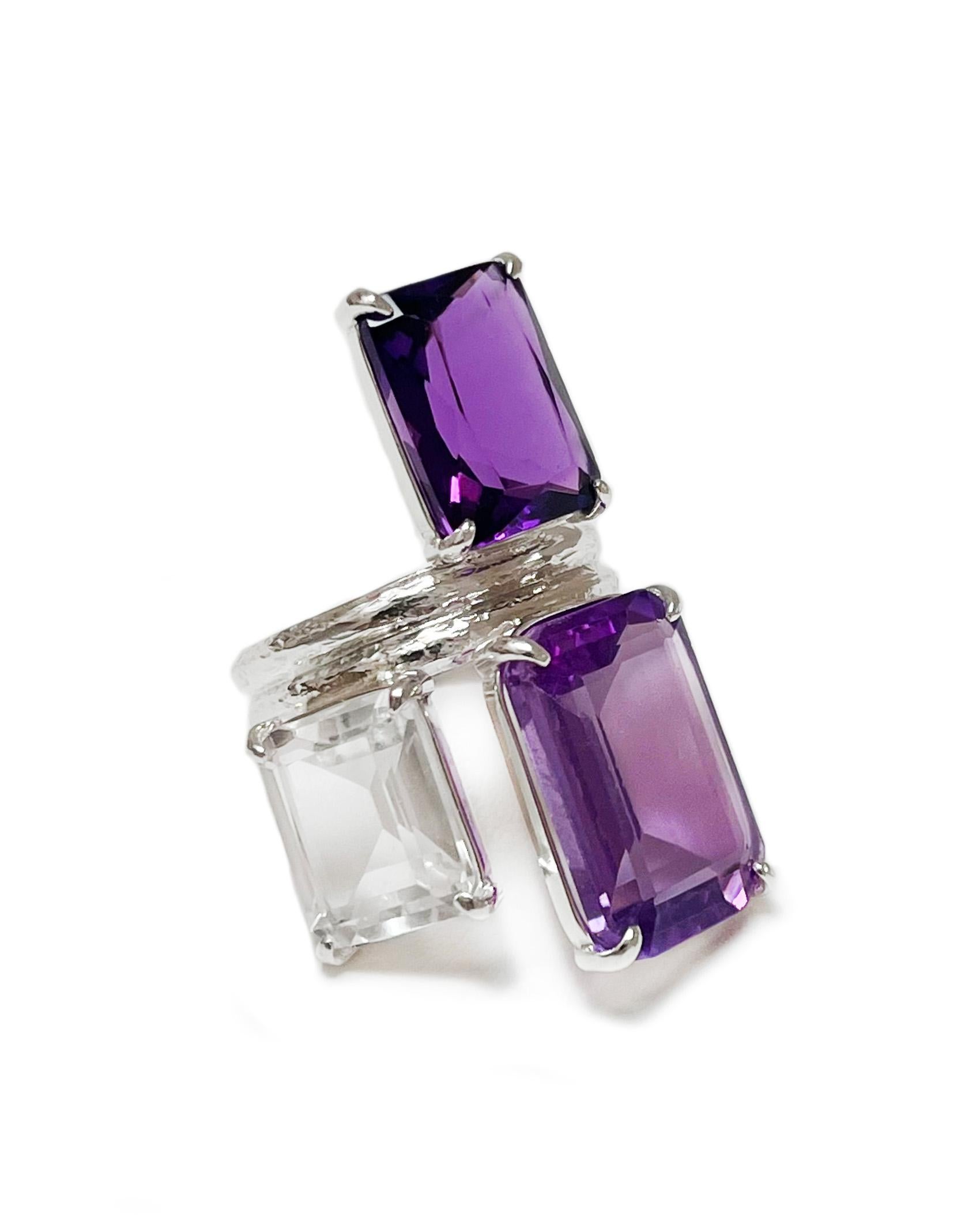 For Sale:  Trio Ring in Amethyst, White Topaz and Sterling Silver 3