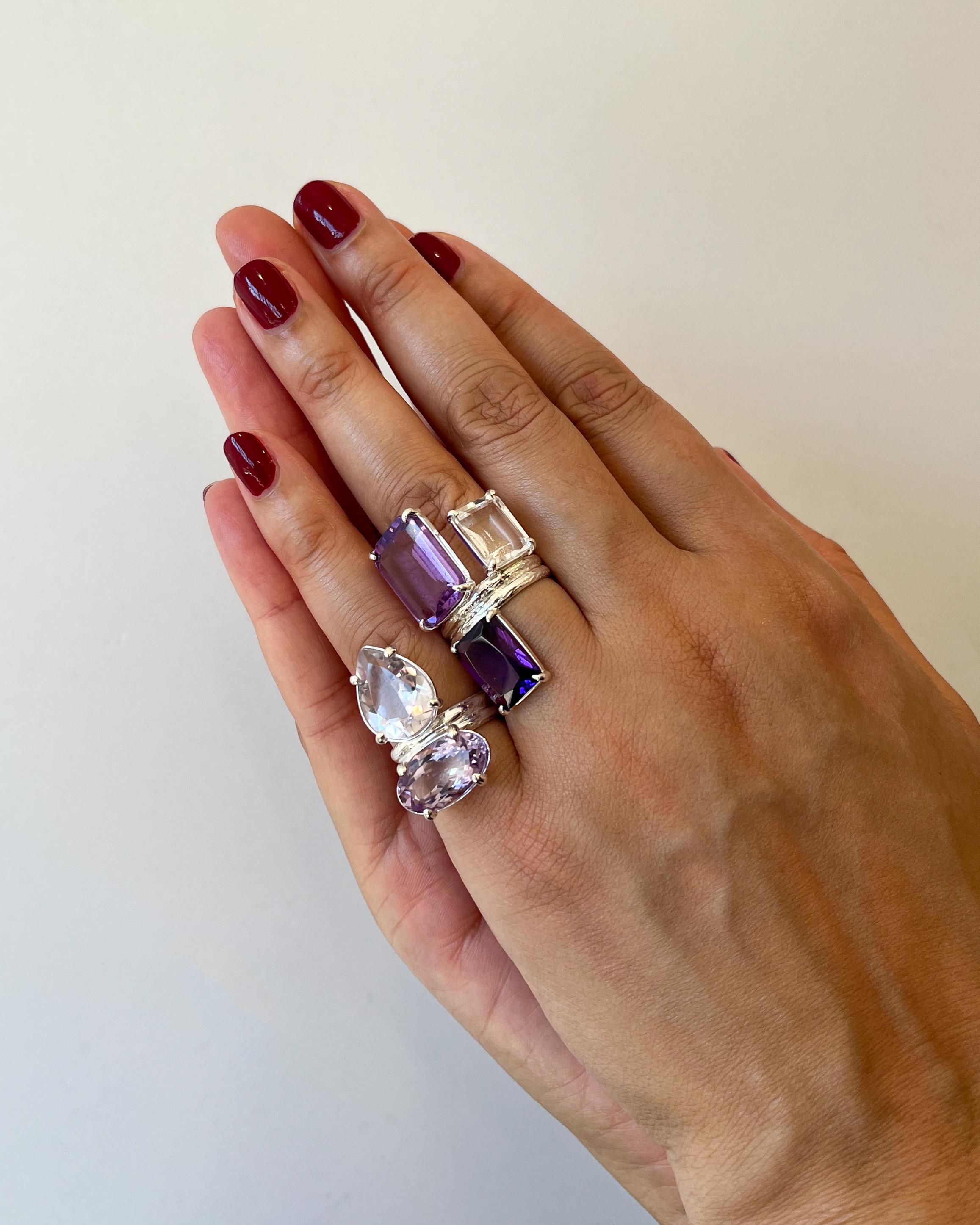 For Sale:  Trio Ring in Amethyst, White Topaz and Sterling Silver 4