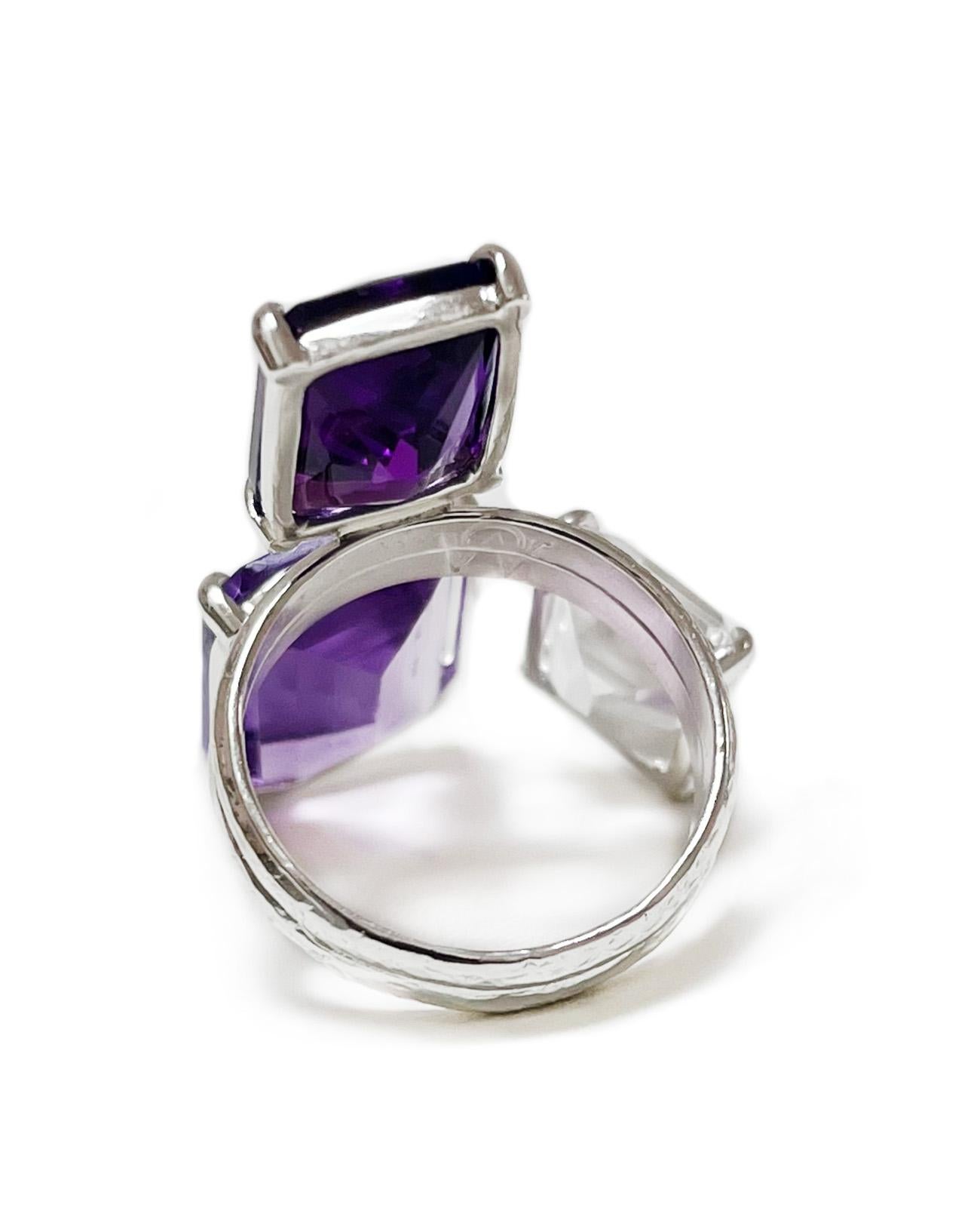 For Sale:  Trio Ring in Amethyst, White Topaz and Sterling Silver 5