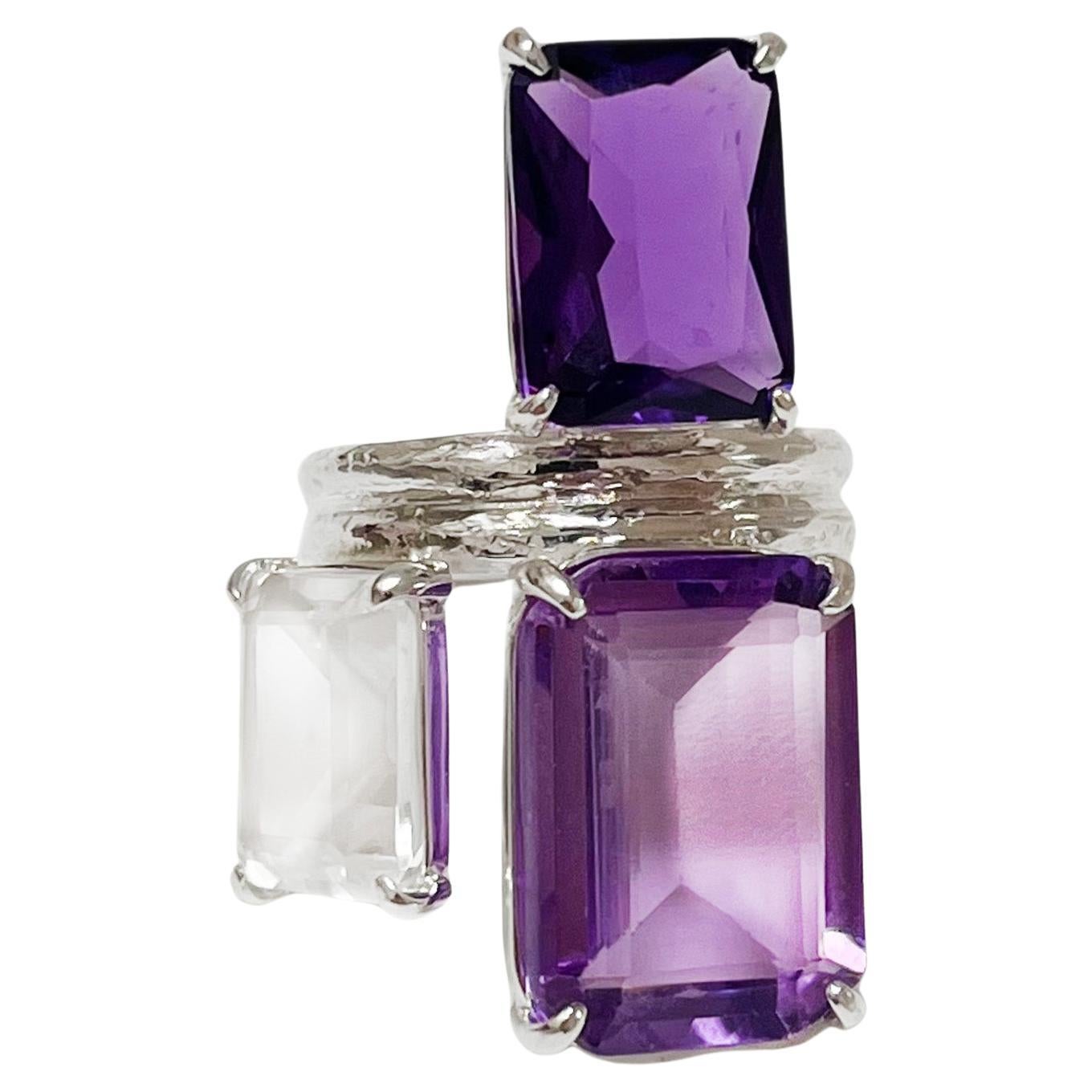 For Sale:  Trio Ring in Amethyst, White Topaz and Sterling Silver