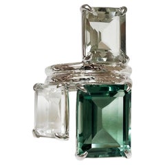 Trio Ring in Green Quartz, Prasiolite, White Topaz and Sterling Silver