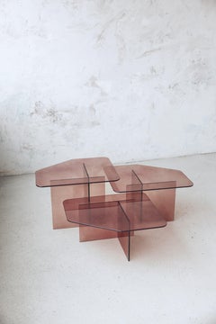 Table basse modulaire Trio Rose Glass à texture « nuage », design moderne