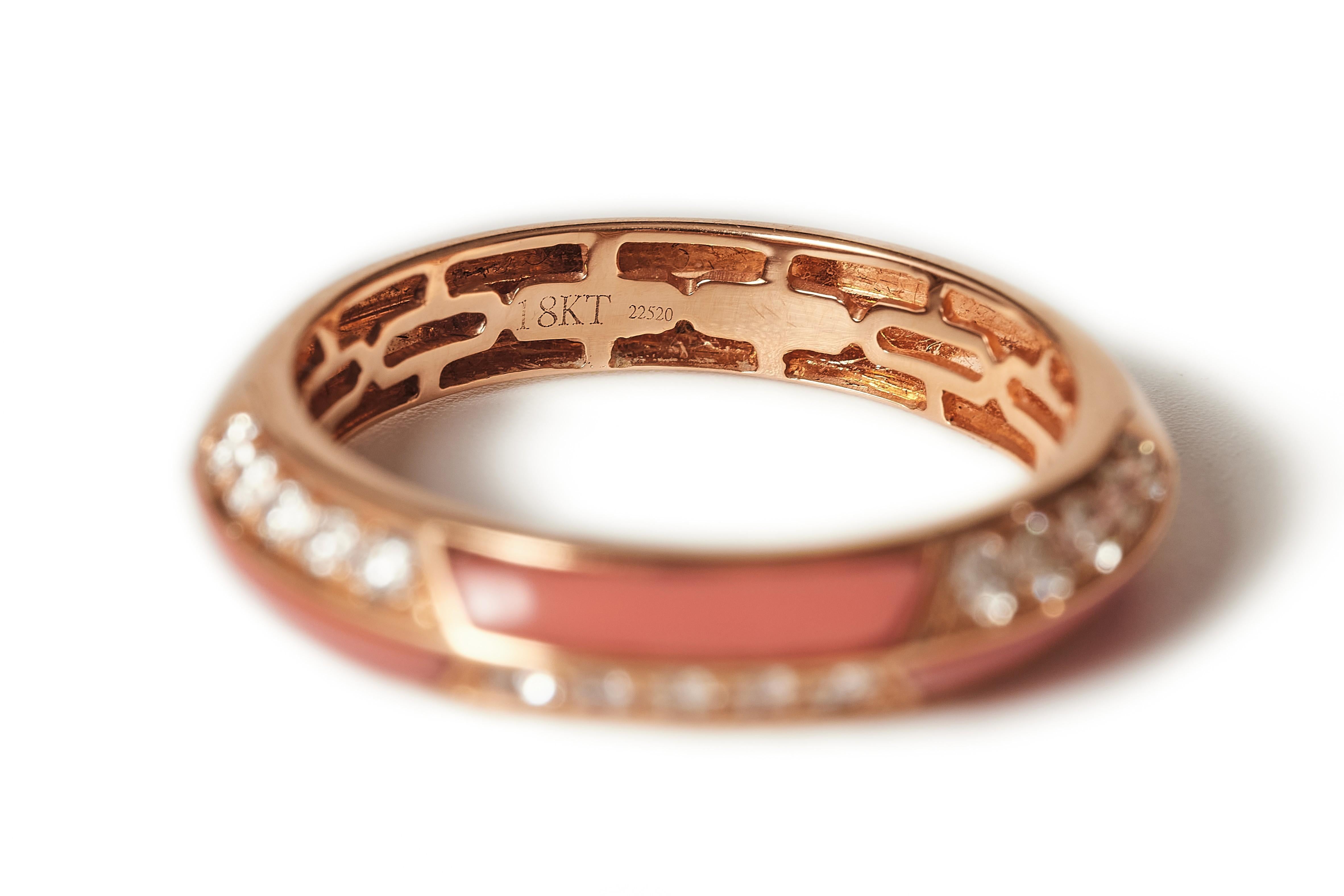 Trio rose gold diamond eternity rings, lapis, mother of pearl of pearl and coral For Sale 5