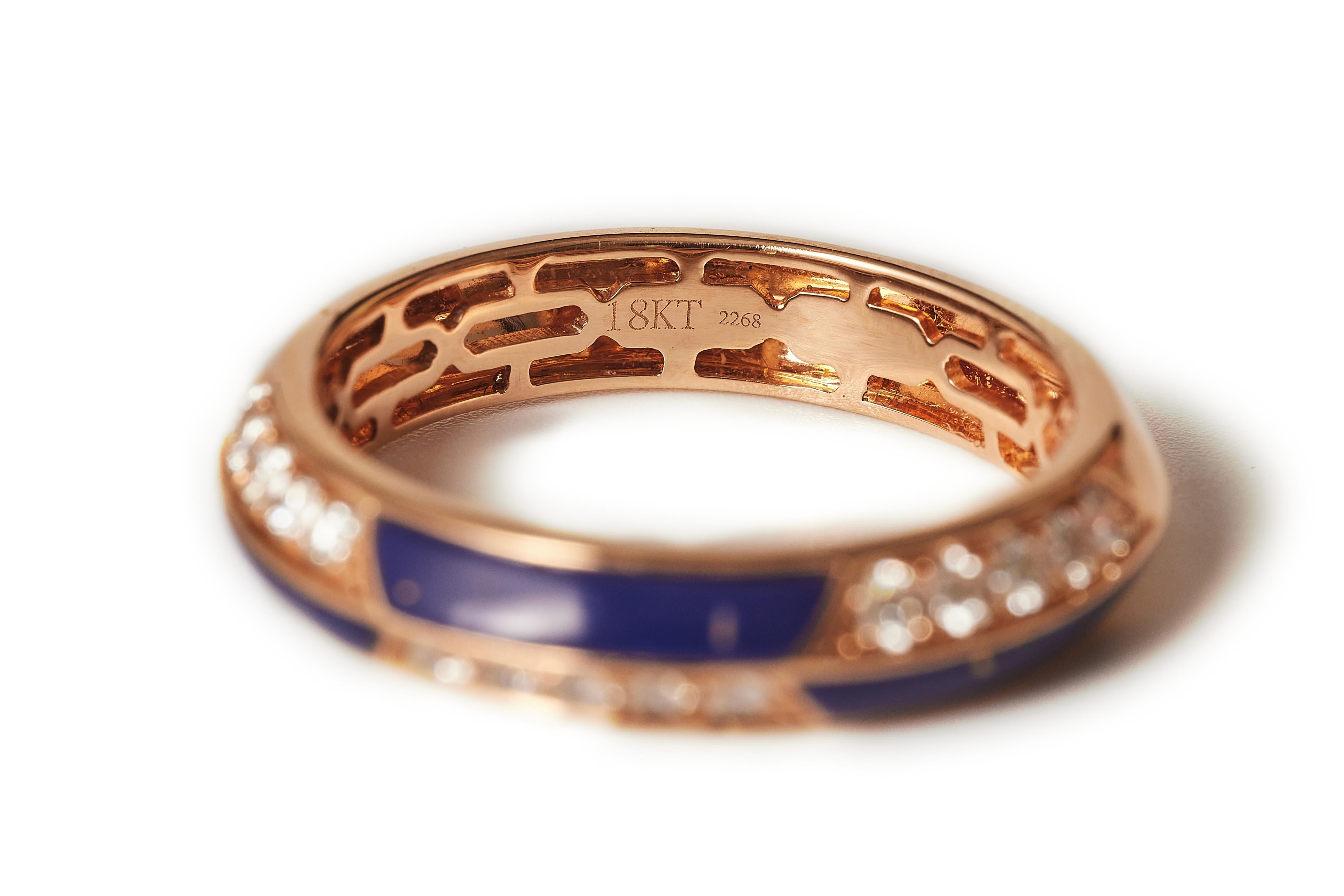 Trio rose gold diamond eternity rings, lapis, mother of pearl of pearl and coral For Sale 6