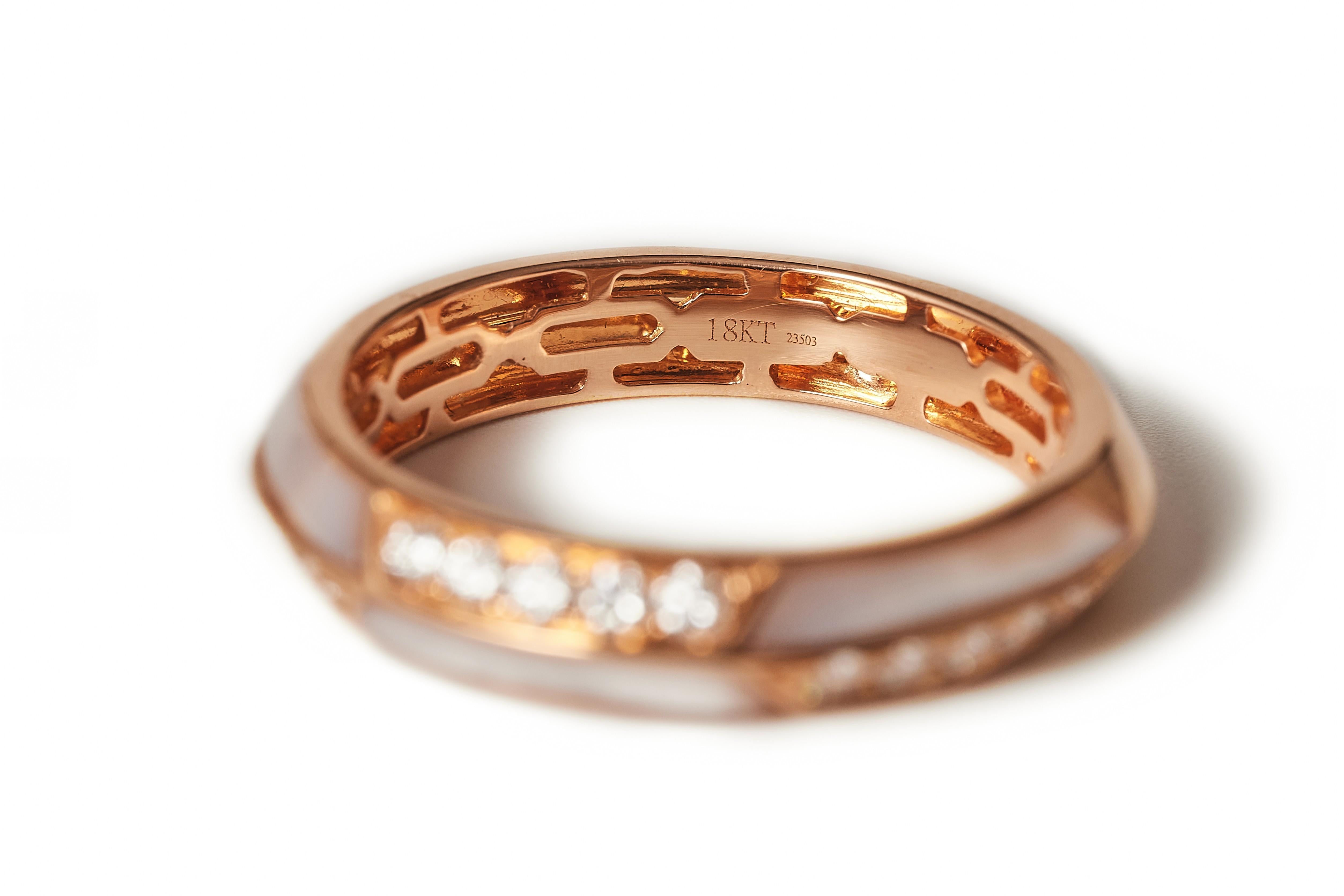 Trio rose gold diamond eternity rings, lapis, mother of pearl of pearl and coral For Sale 7