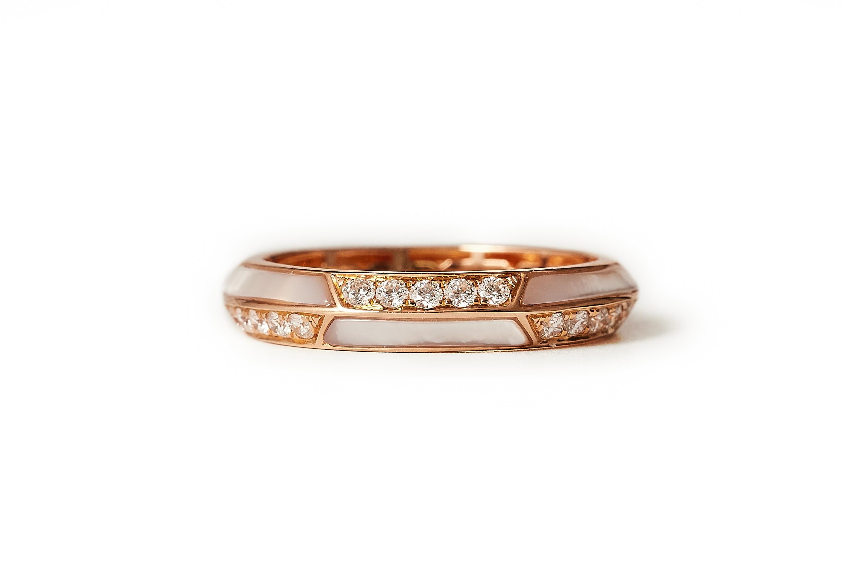 Trio rose gold diamond eternity rings, lapis, mother of pearl of pearl and coral For Sale 1