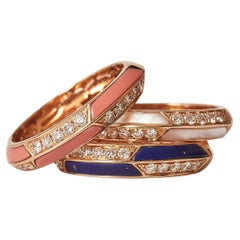 Trio rose gold diamond eternity rings, lapis, mother of pearl of pearl and coral