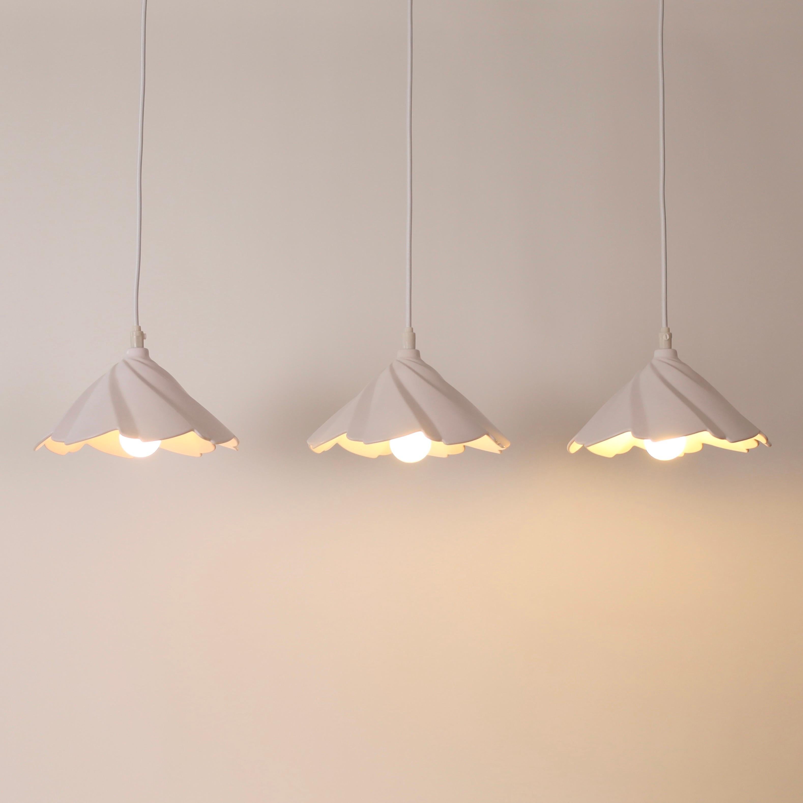 Danish Trio Scalloped Porcelain Pendant Lights by Søholm, Denmark For Sale