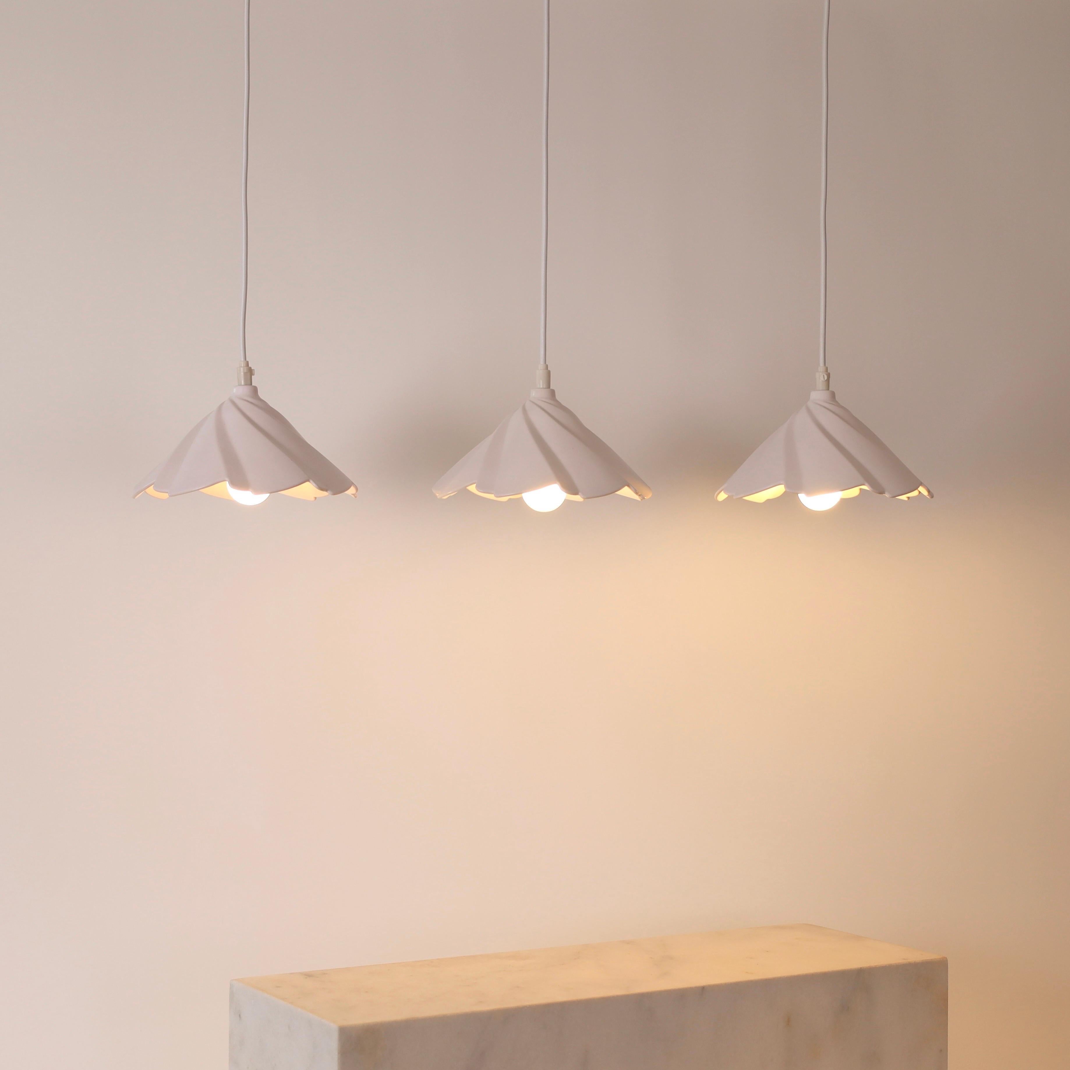 Late 20th Century Trio Scalloped Porcelain Pendant Lights by Søholm, Denmark For Sale