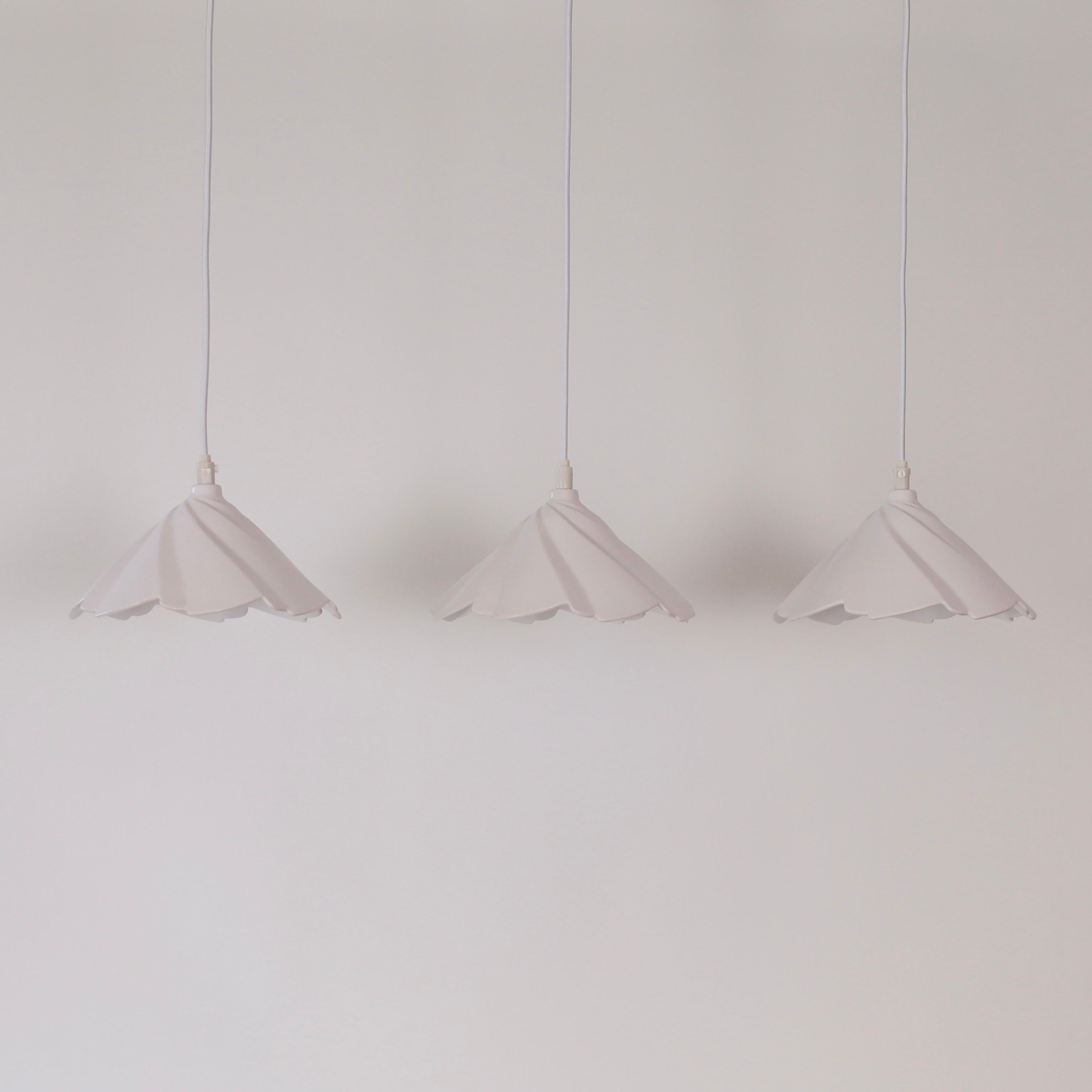 Trio Scalloped Porcelain Pendant Lights by Søholm, Denmark For Sale 1