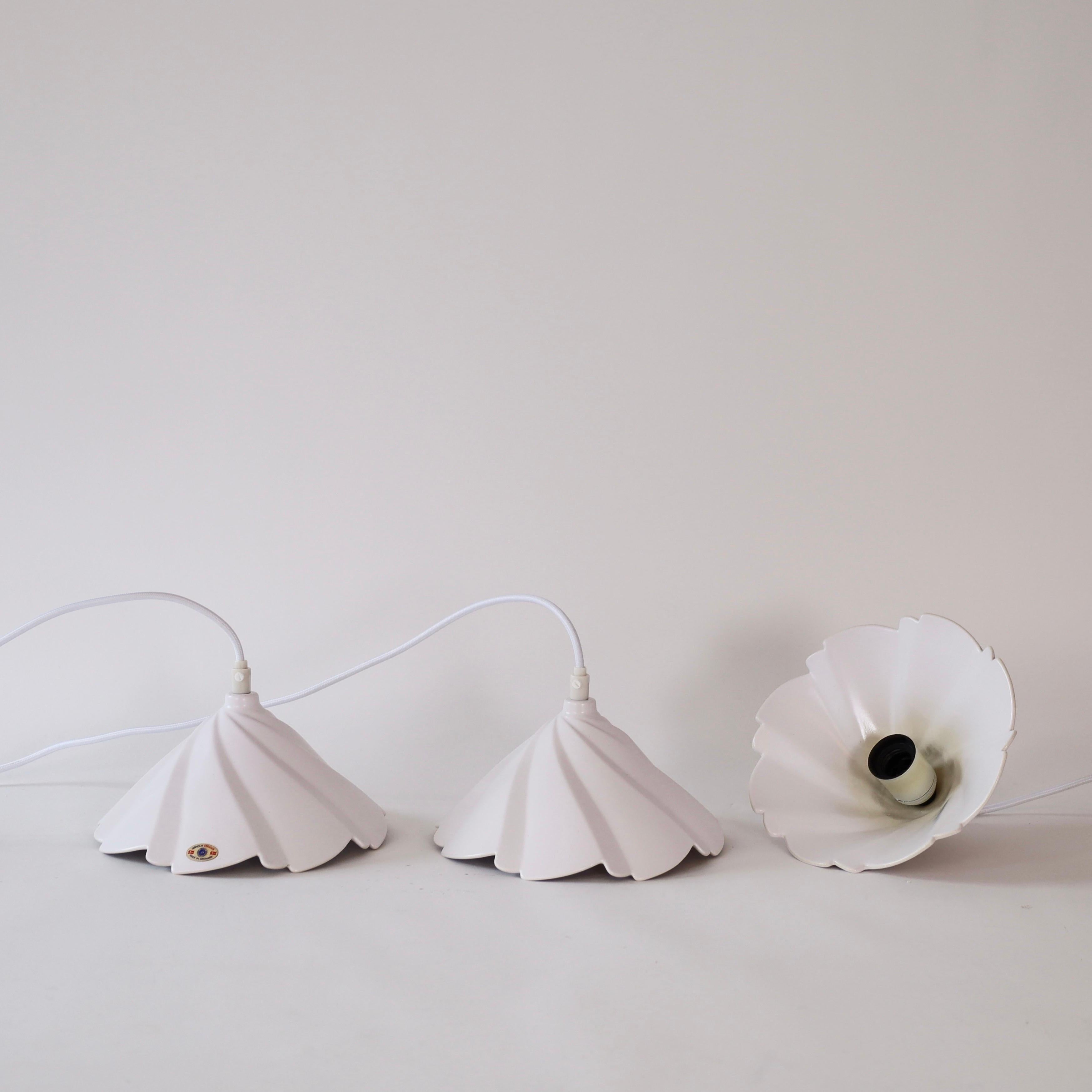 Trio Scalloped Porcelain Pendant Lights by Søholm, Denmark For Sale 4