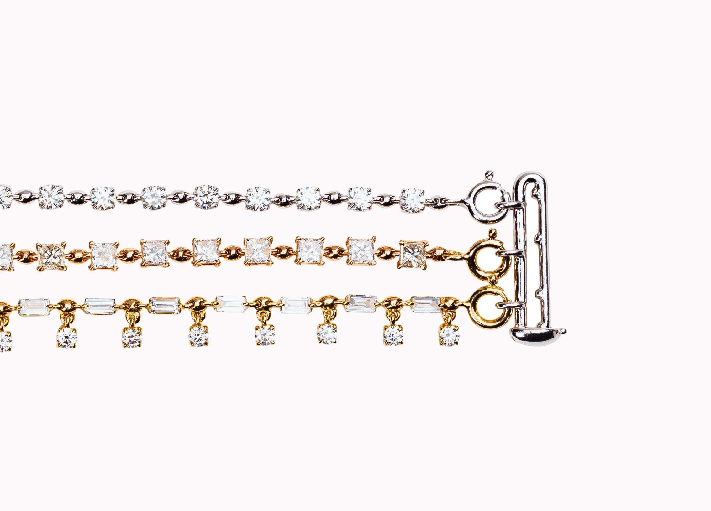 Contemporary Trio Strand Gold and Diamond Bracelet by Made by Malyia For Sale
