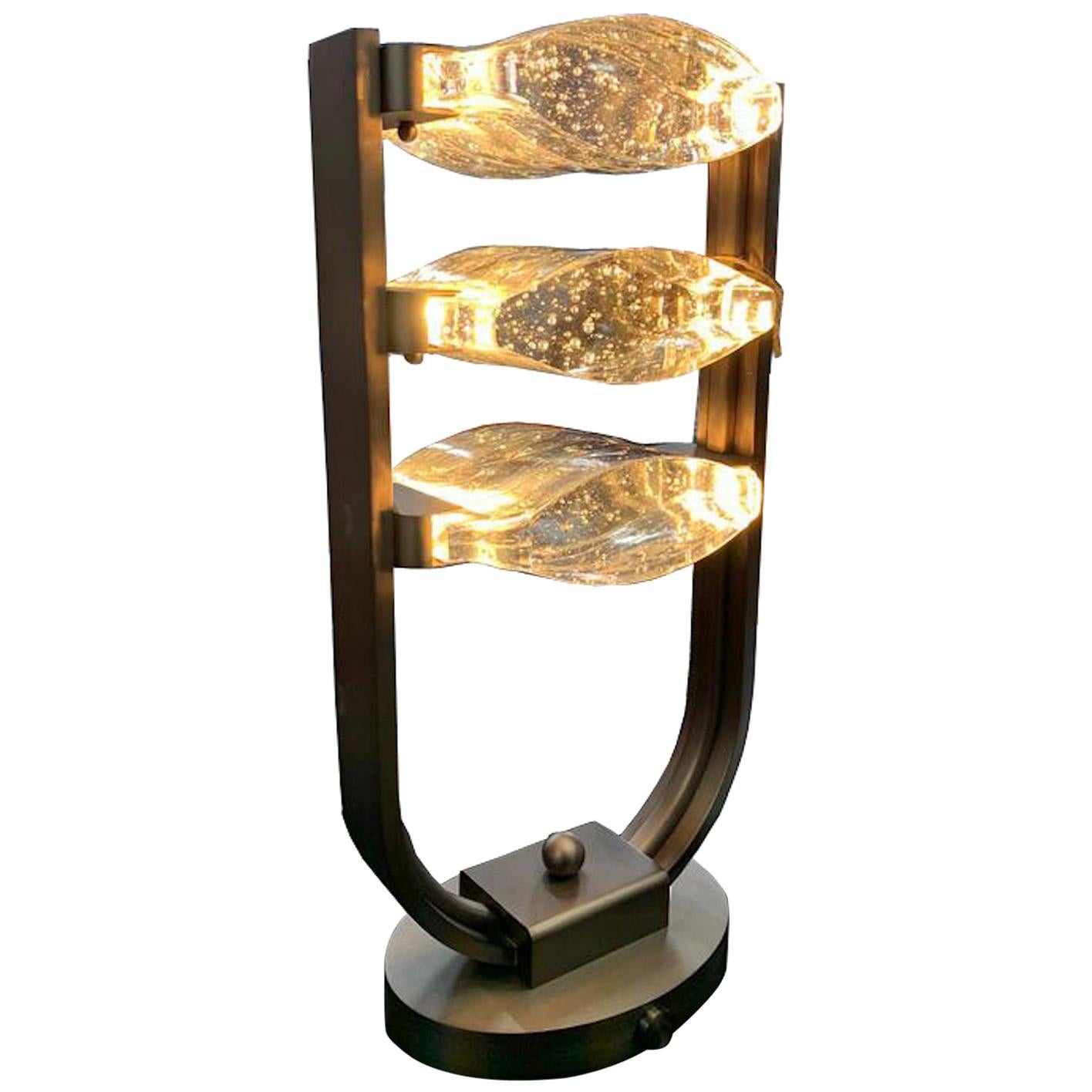 Trio Tischlampe LED Mid Century Rhythm André Fu Living Bronze Messing Glas Neu im Angebot