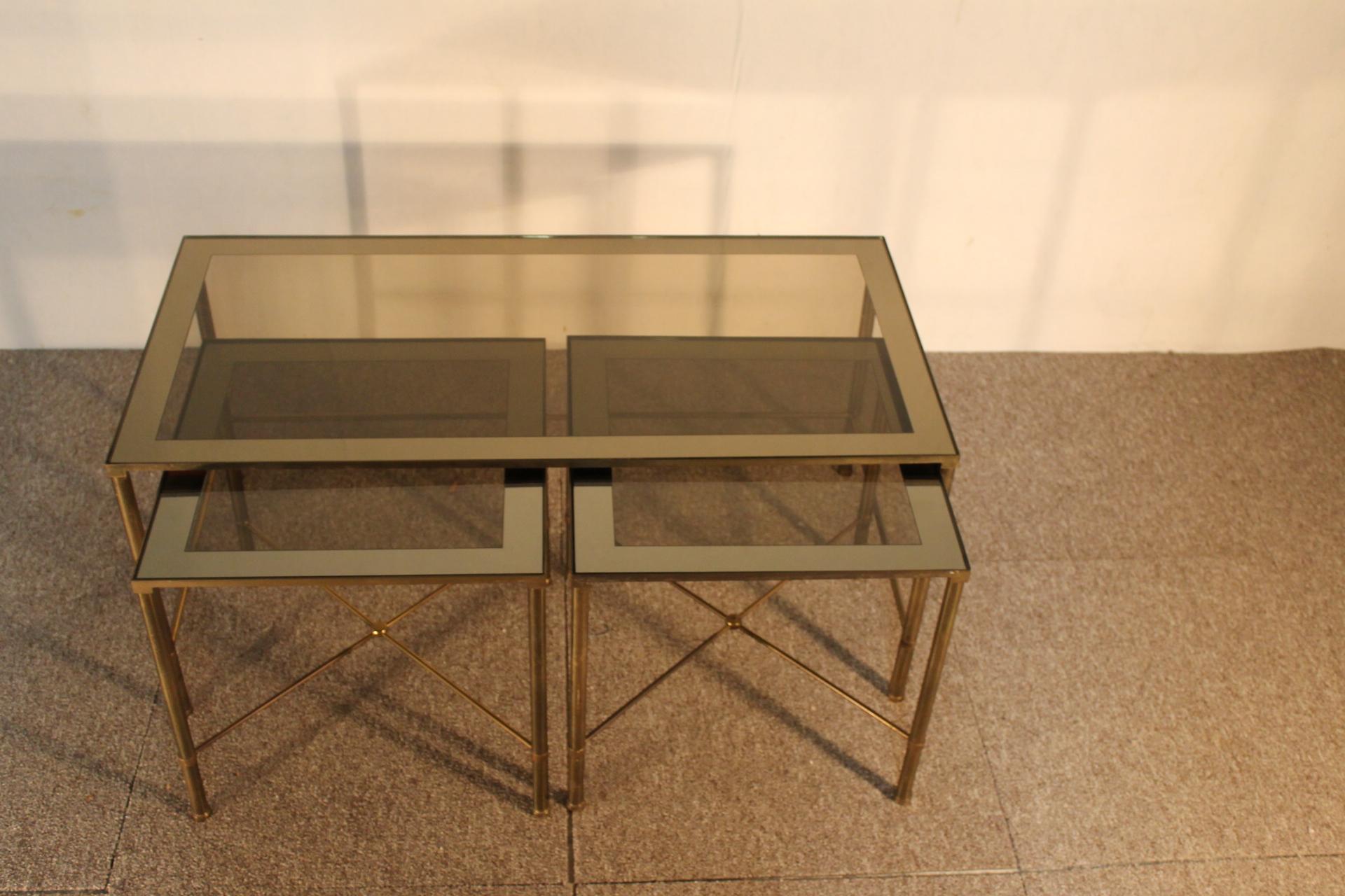 Trio Tables, Glass and Brass, 1970, Italy For Sale 7