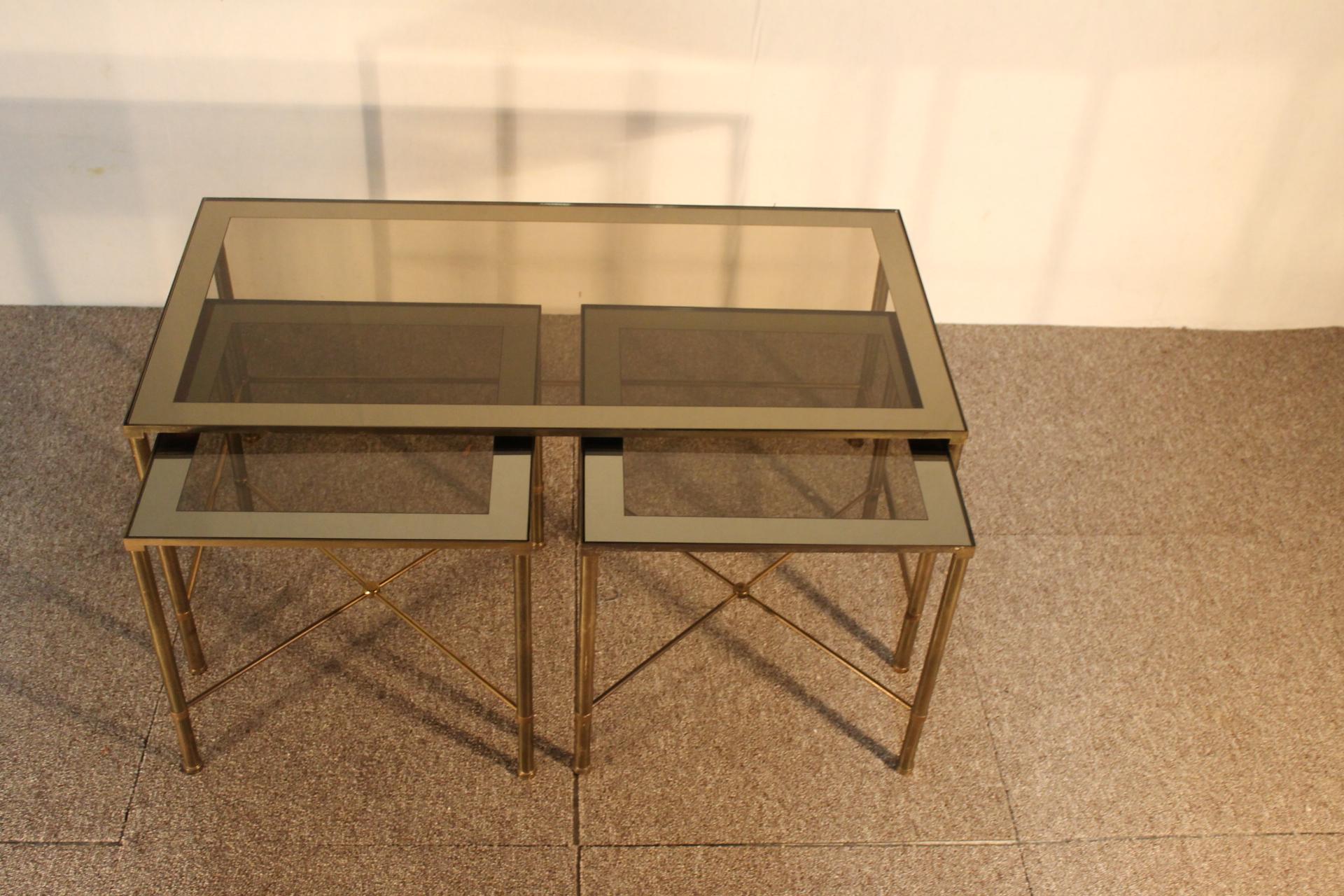 Trio Tables, Glass and Brass, 1970, Italy For Sale 10