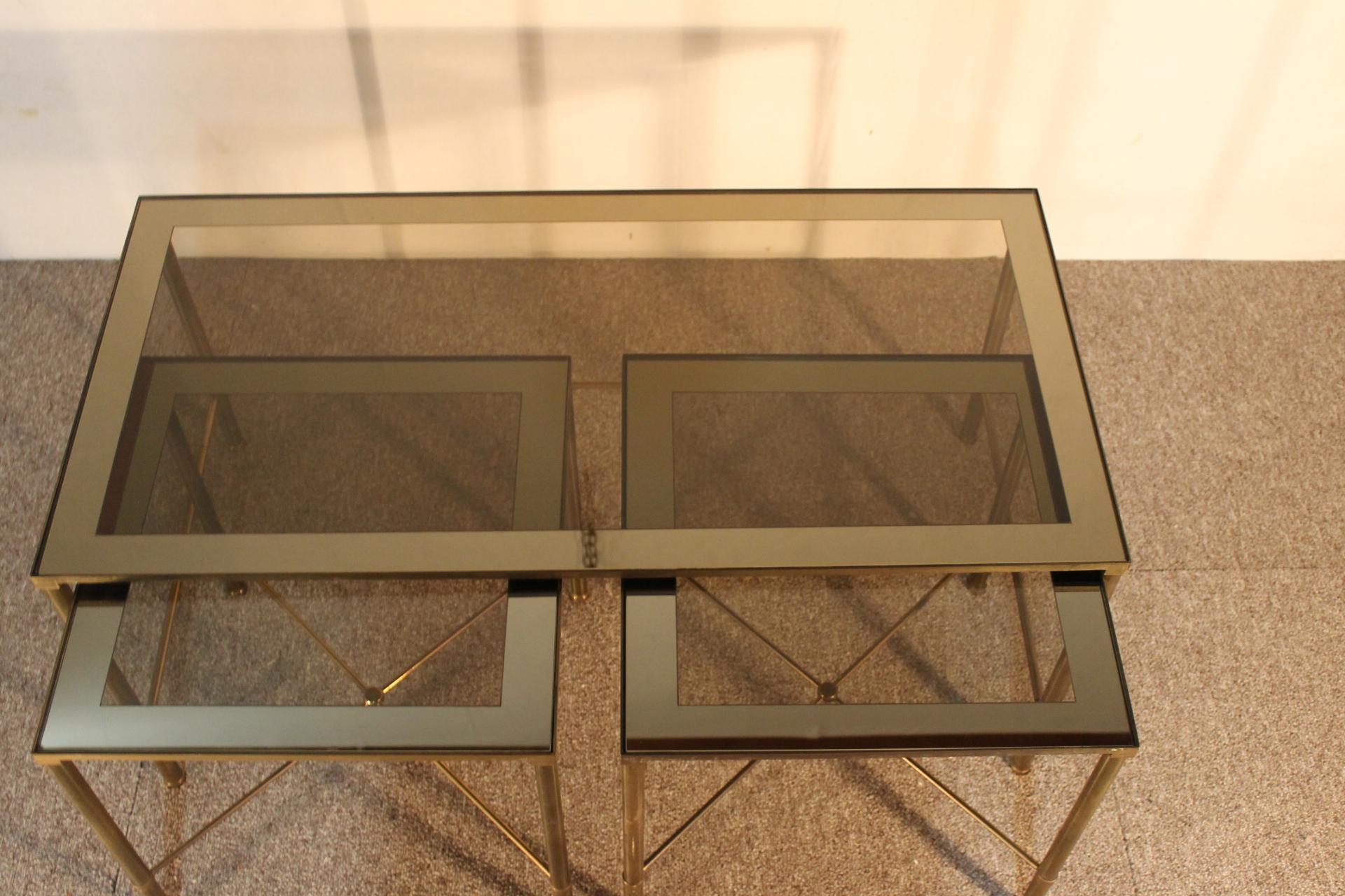 Trio Tables, Glass and Brass, 1970, Italy For Sale 11