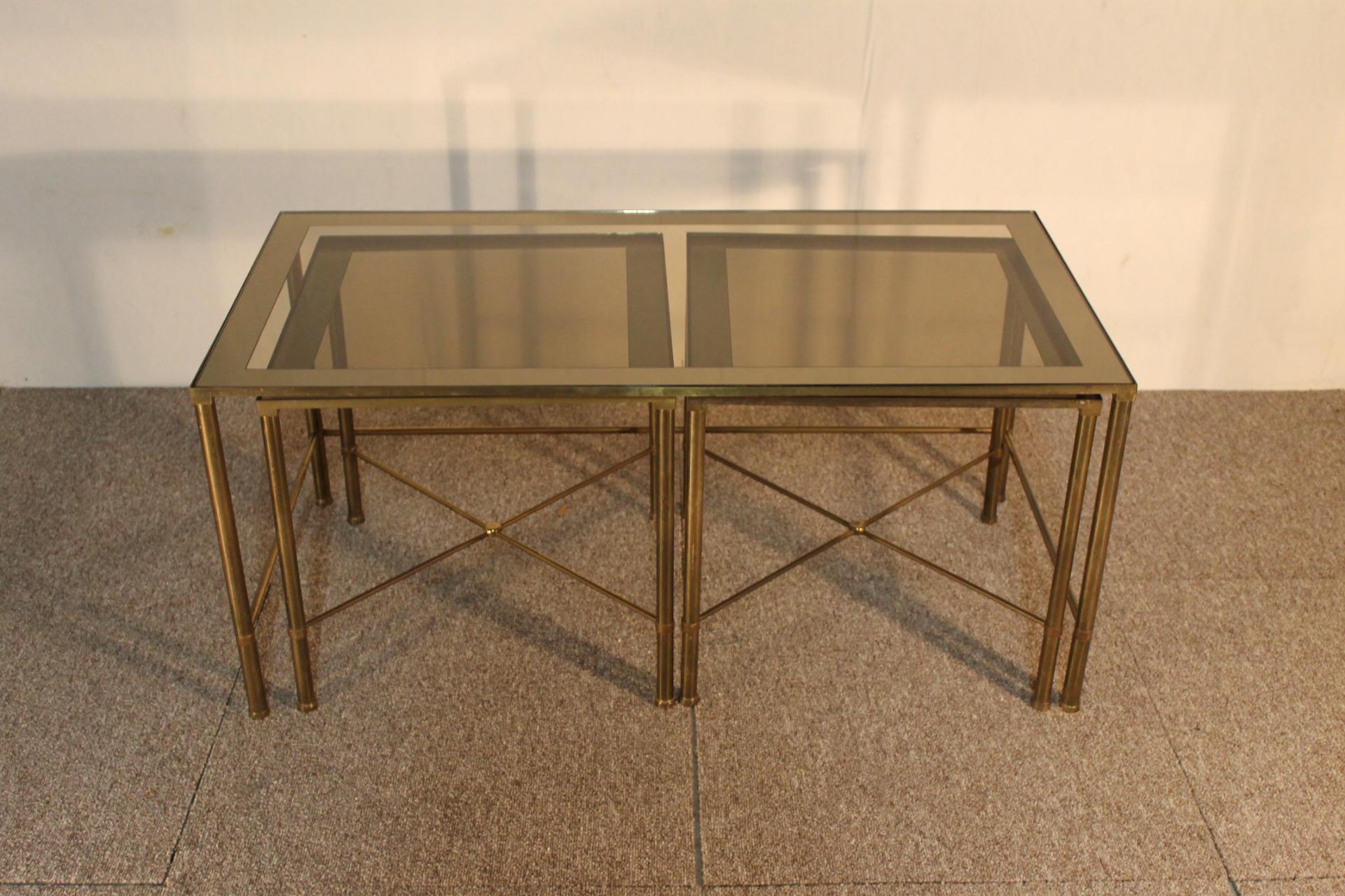 Trio Tables, Glass and Brass, 1970, Italy In Good Condition For Sale In Nice, FR