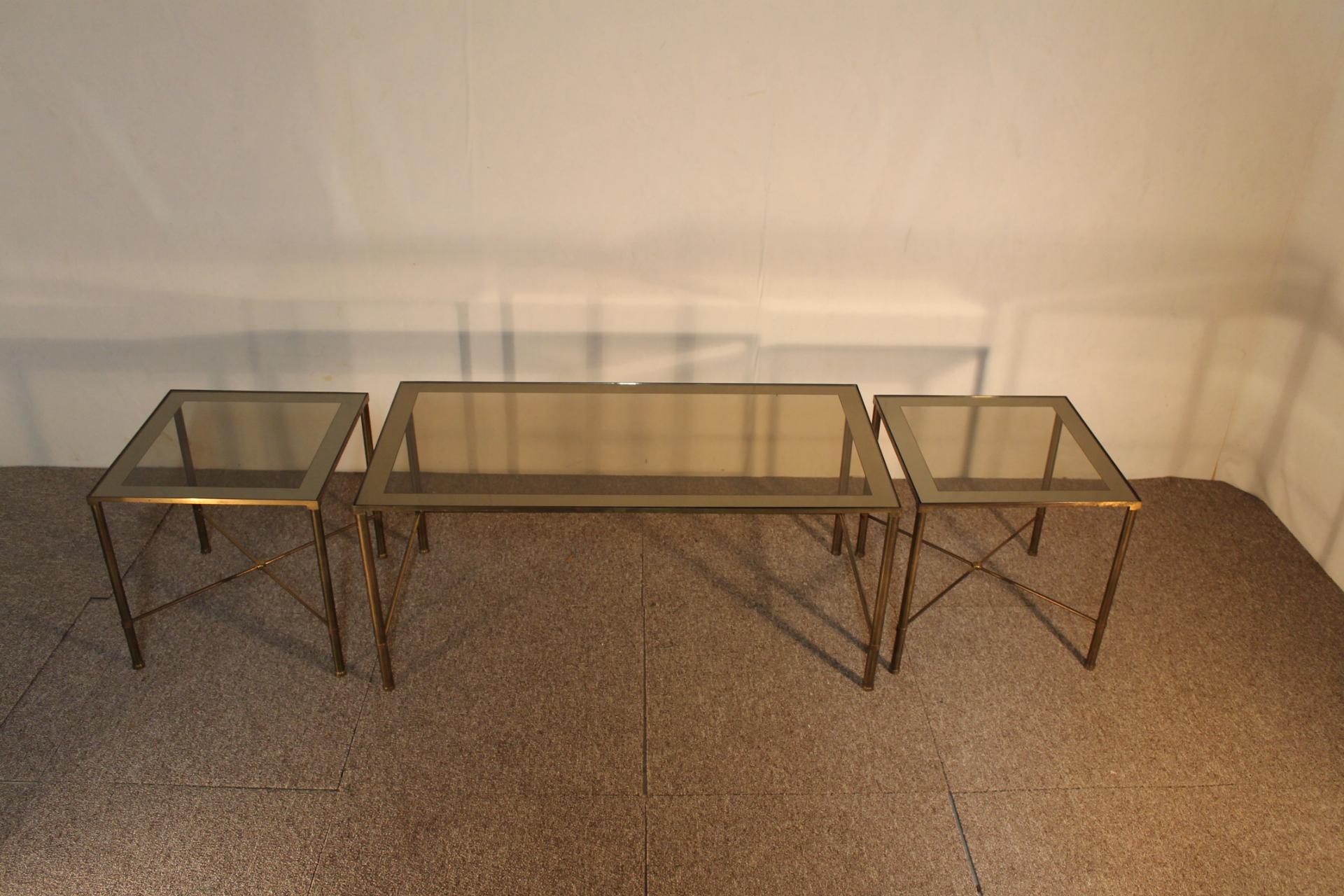 Late 20th Century Trio Tables, Glass and Brass, 1970, Italy For Sale