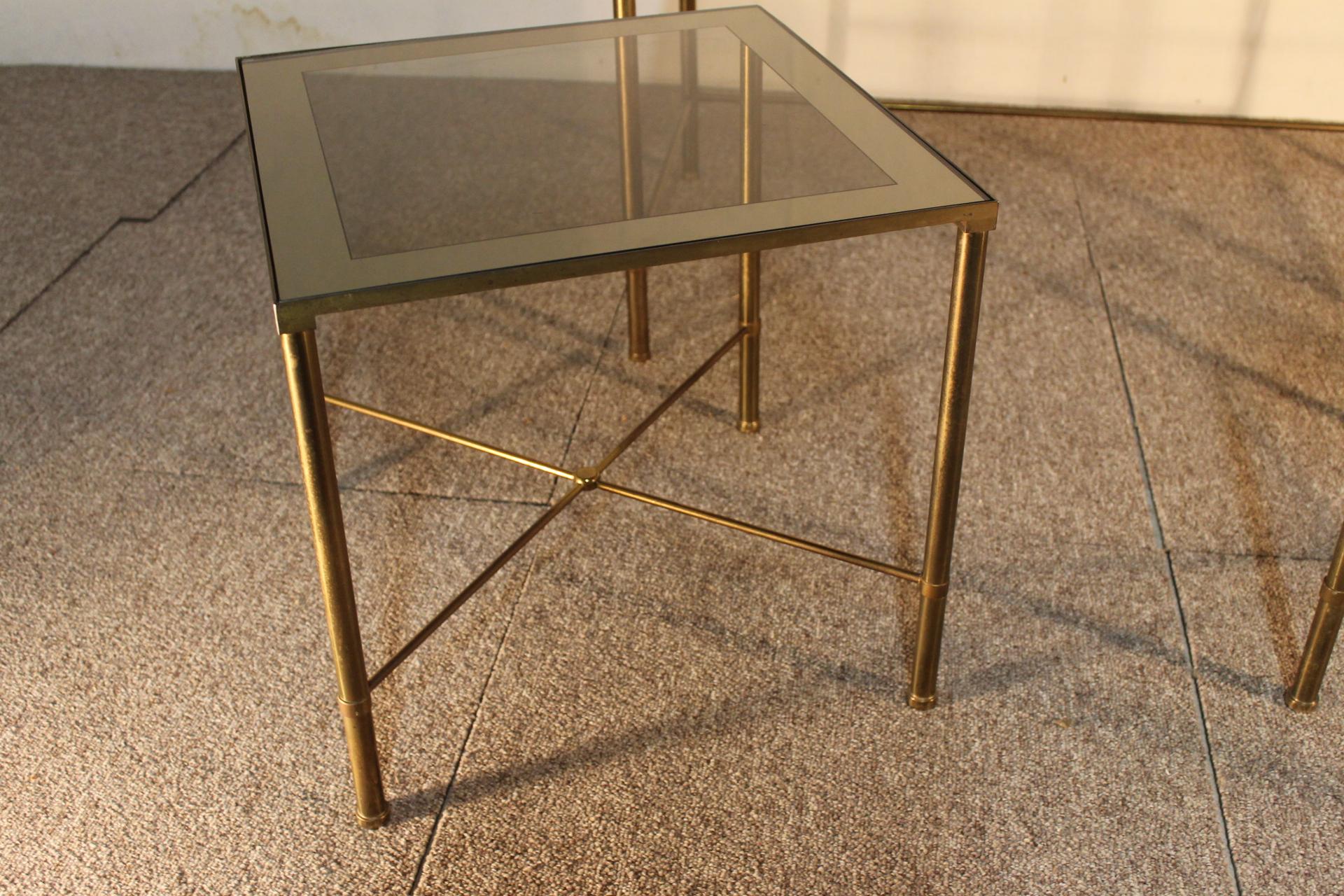Trio Tables, Glass and Brass, 1970, Italy For Sale 3