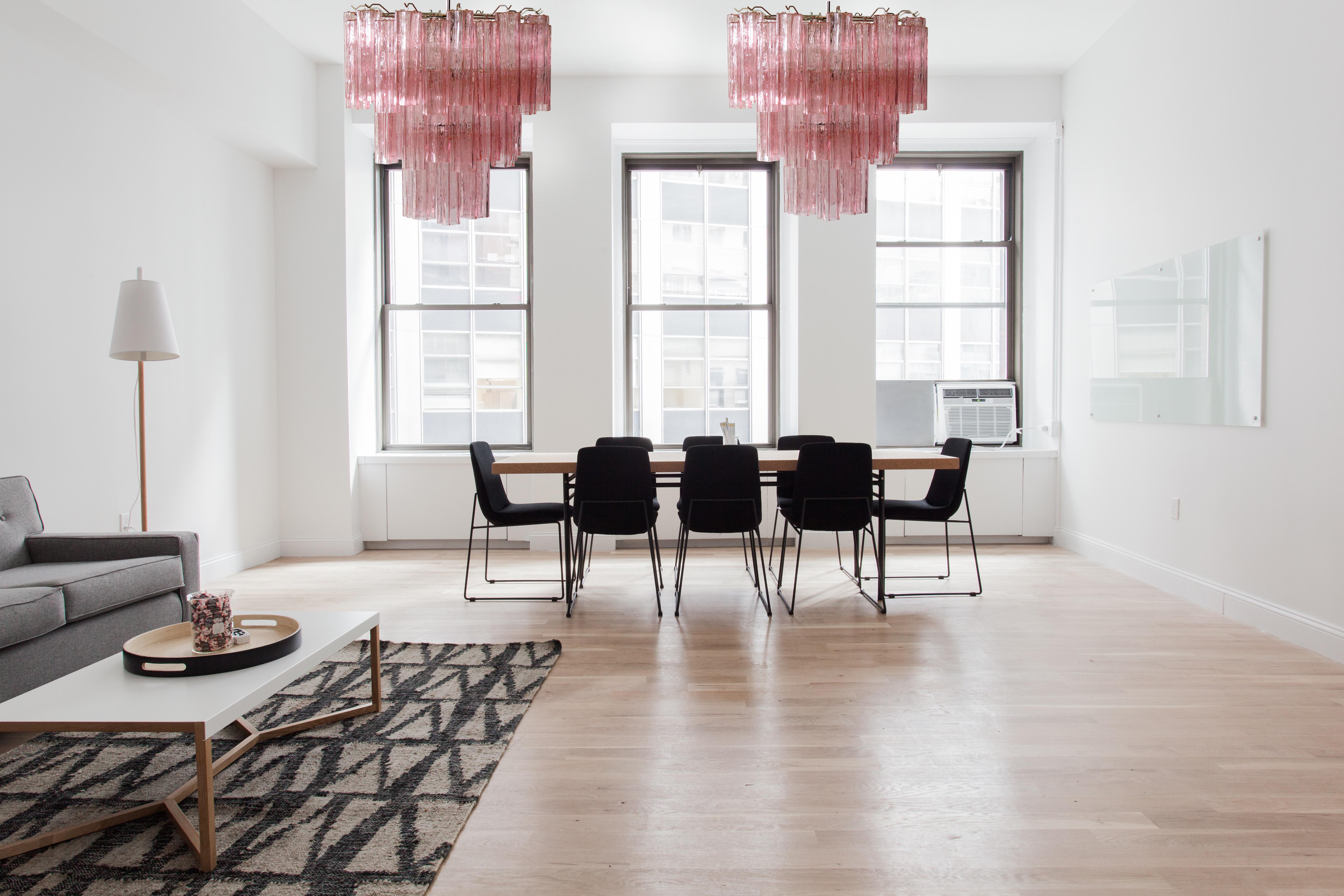 Pair Italian vintage chandeliers in Murano glass and nickel-plated metal structure. The armor polished nickel supports 52 large Pink glass tubes in a star shape.
Period: late XX century
Dimensions: 58,90 inches (152 cm) height with chain; 34,90