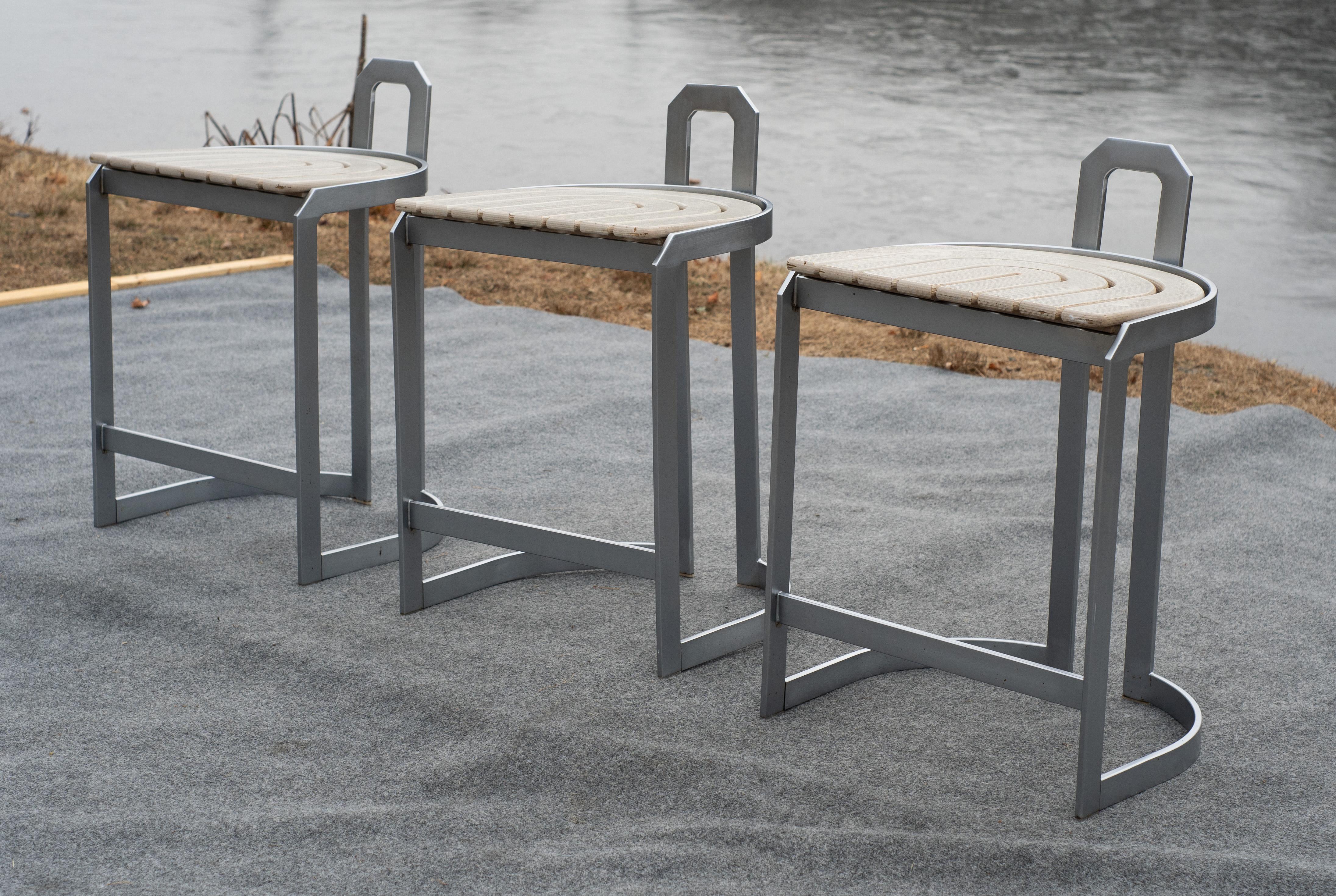 Post-Modern Trio Vintage Design Institute America Counter Height Bar Stools Steel Frames For Sale