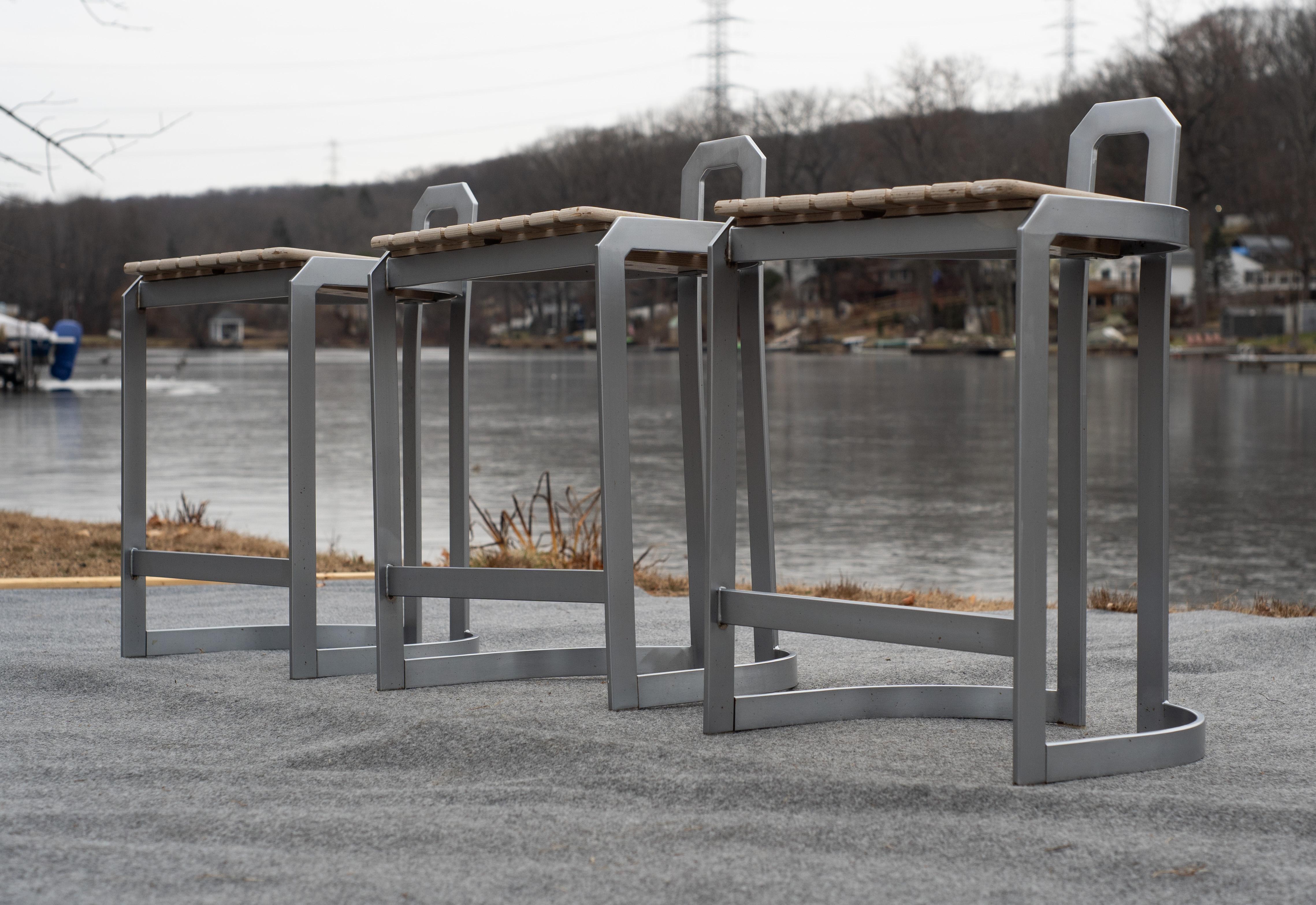 Late 20th Century Trio Vintage Design Institute America Counter Height Bar Stools Steel Frames For Sale