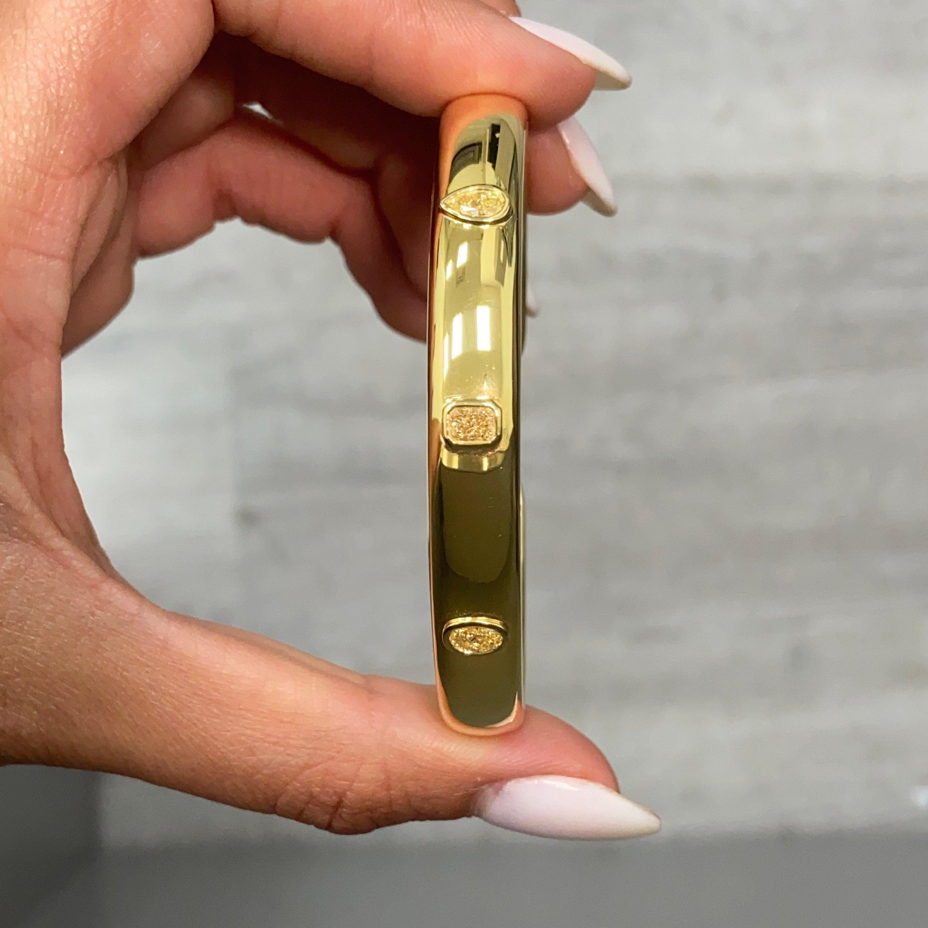 Women's Rare Colors - Trio Yellow Diamond Bezel Cuff Bracelet For Sale
