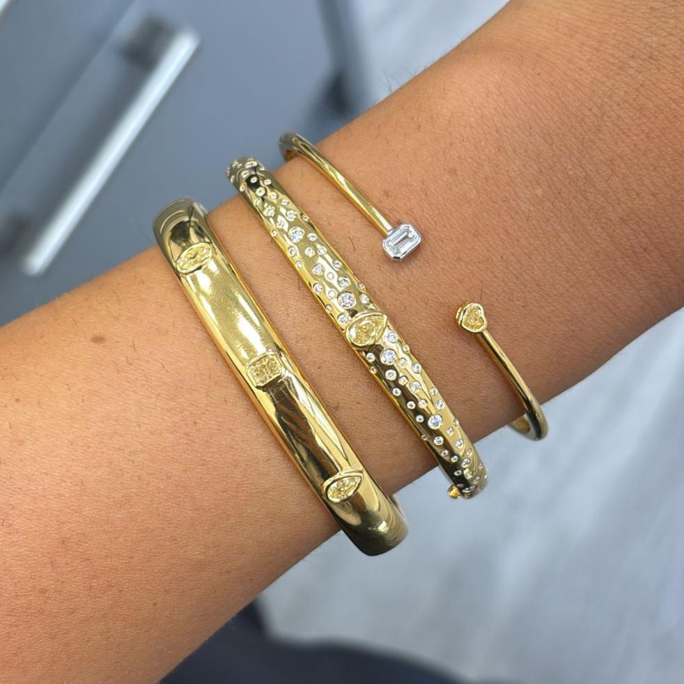 Rare Colors - Trio Yellow Diamond Bezel Cuff Bracelet For Sale 1