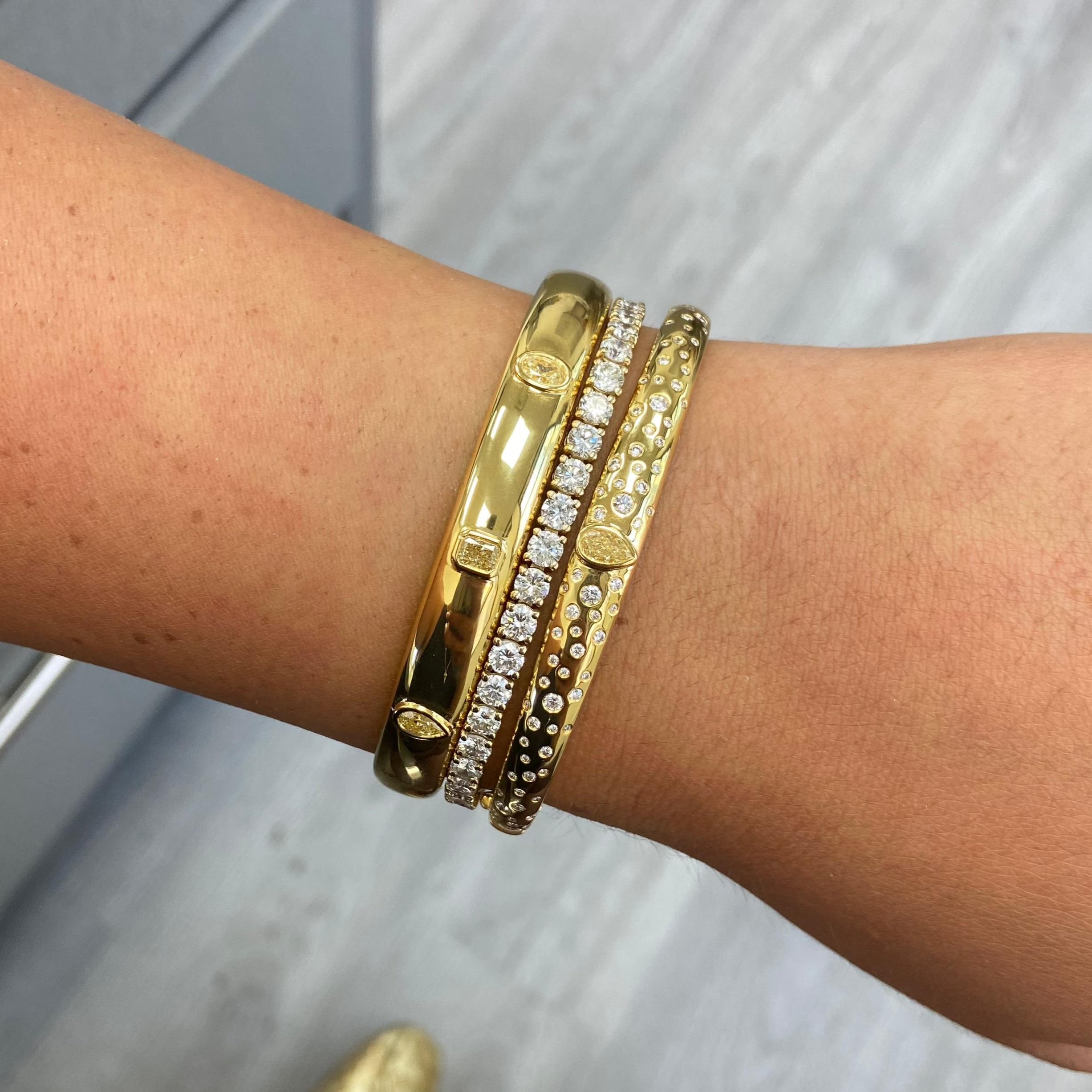 Rare Colors - Trio Yellow Diamond Bezel Cuff Bracelet For Sale 2