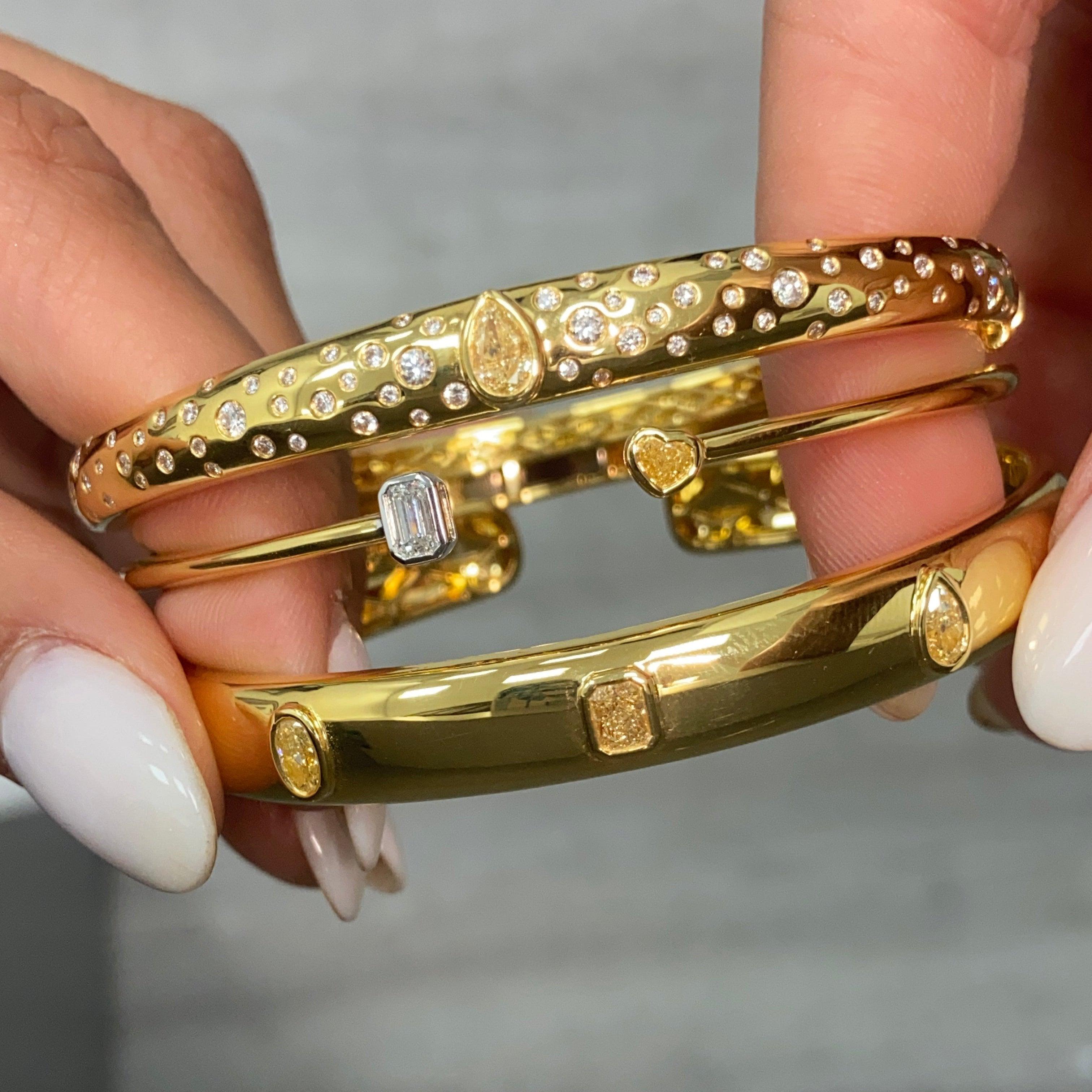 Rare Colors - Trio Yellow Diamond Bezel Cuff Bracelet For Sale 3