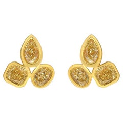 Trio Yellow Diamond Bezel Stud Earrings