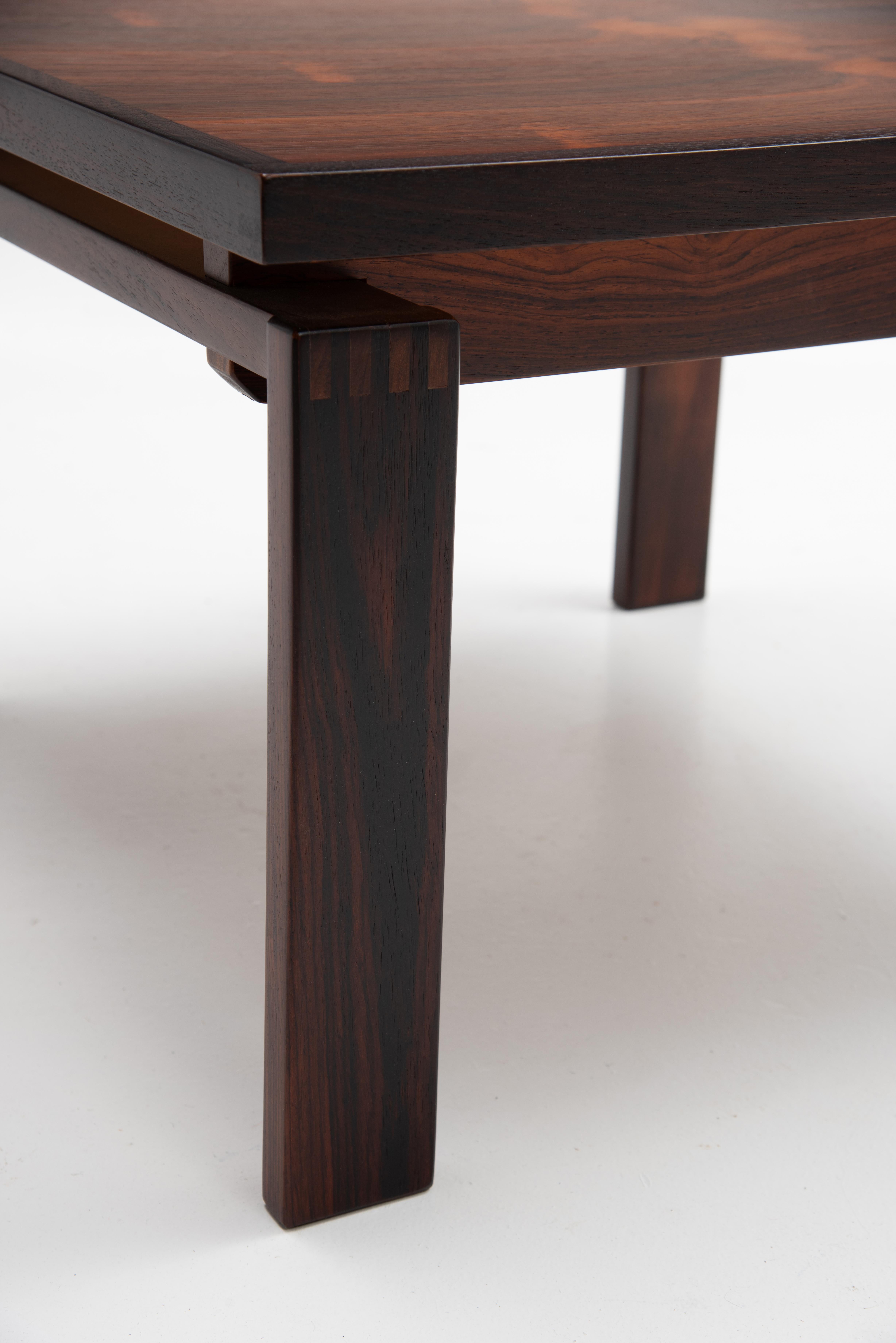 Trioh Danish Rosewood Square Floating Top Coffee Side Lamp Table 1979 For Sale 5