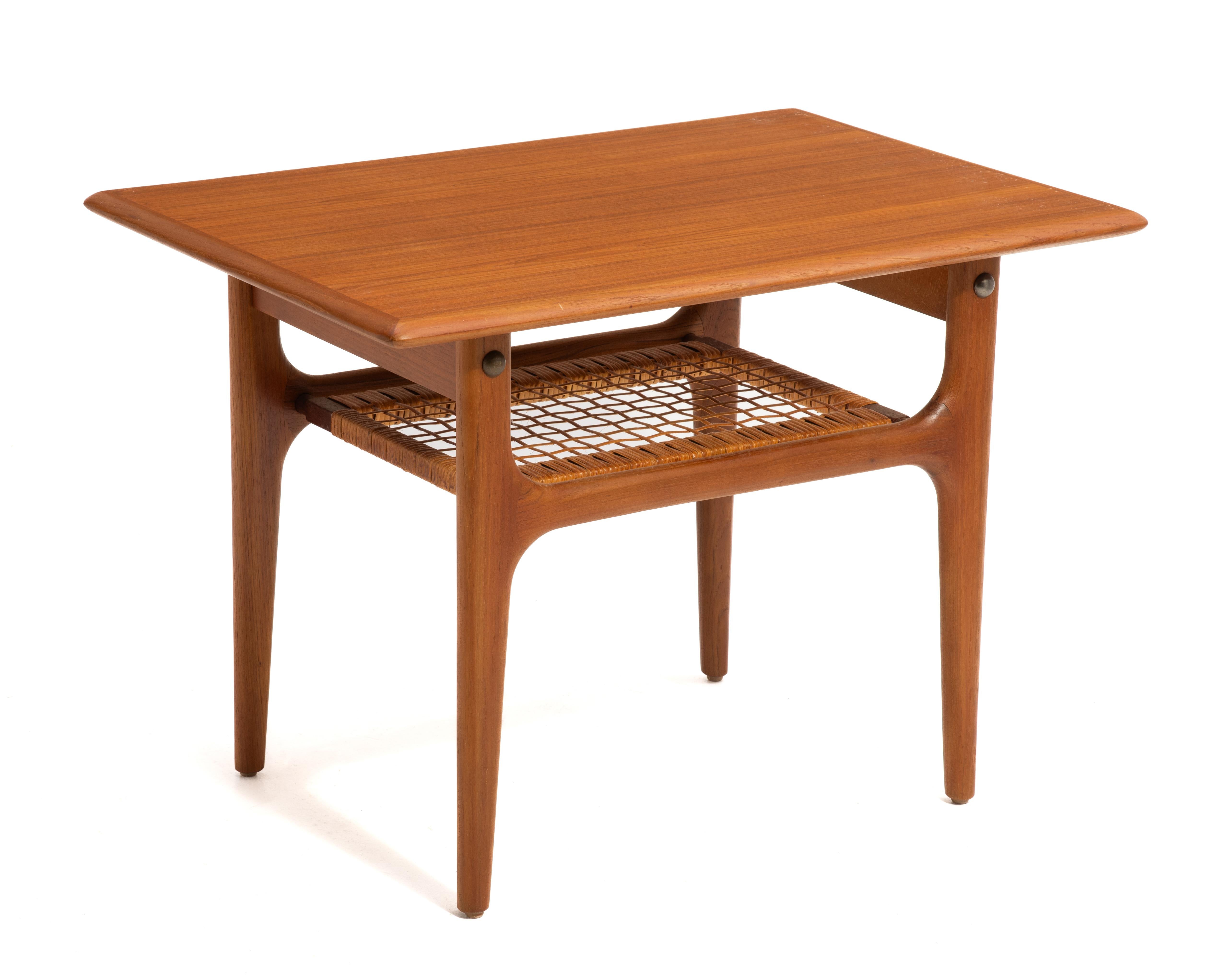Trioh Møbelfabrik Danish Mid Century Teak Cane Side Table In Good Condition In Forest Grove, PA