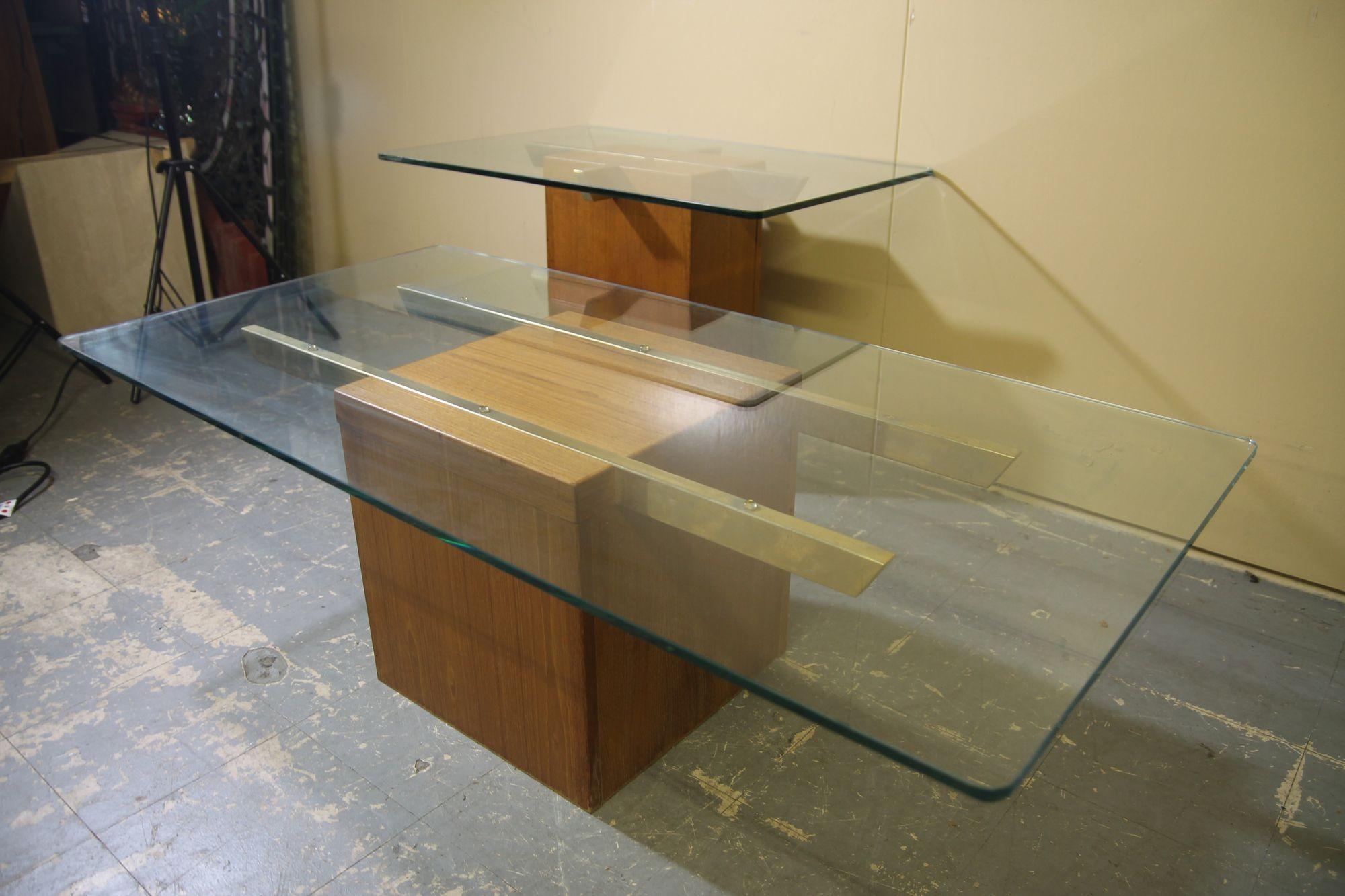 Brass Trioh Mobler Coffee Table and Side Table For Sale