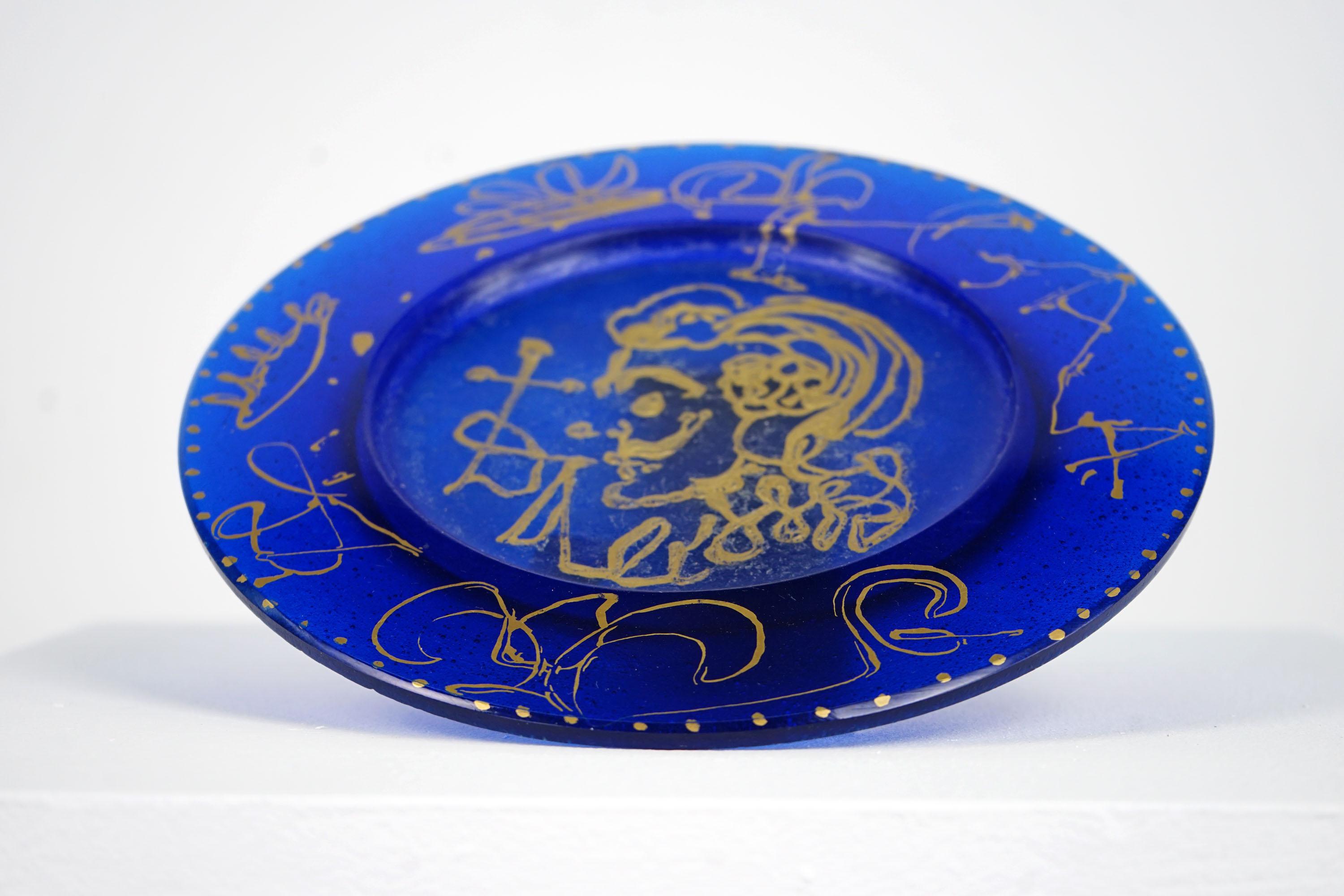 Triomphale Molten Glass Plate by Salvador Dali, Blue and Gold, Made in France For Sale 5