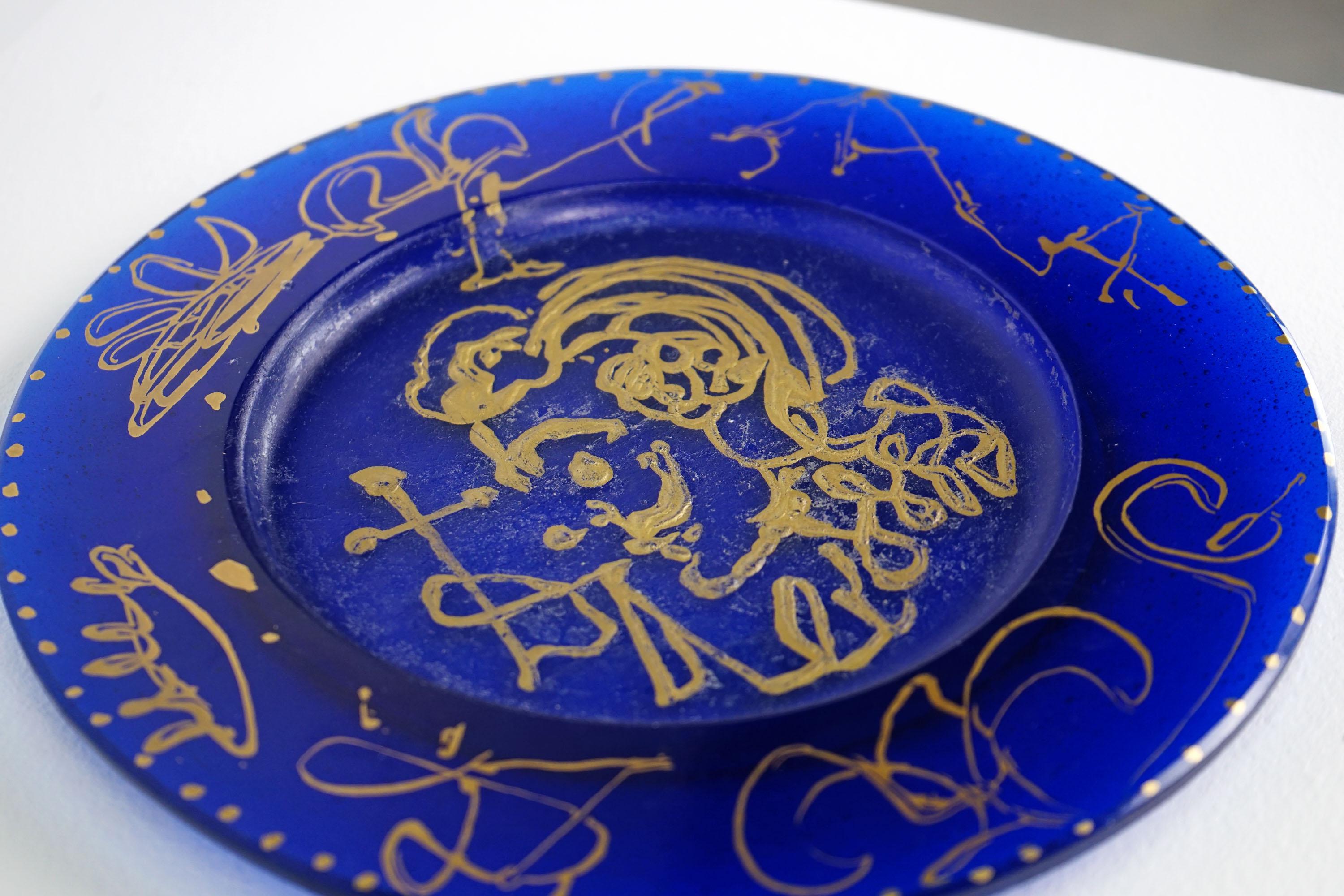 Triomphale Molten Glass Plate by Salvador Dali, Blue and Gold, Made in France For Sale 7