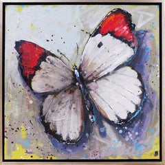 Trip Park, "Another Fly", 24x24 Abstract Butterfly Oil Painting on Canvas