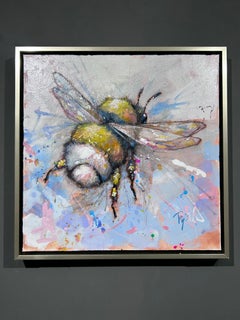 Trip Park, "Big Ass Bumbler", 20x20 Colorful Bumblebee Oil Painting on Canvas