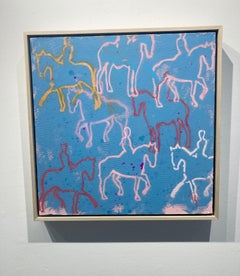 Trip Park, "Blue Horses", 20x20 Abstract Colorful Horse Oil Painting on Canvas