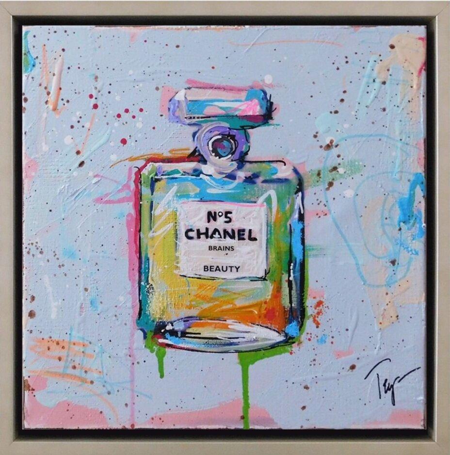 Trip Park, « Brainy Chanel », peinture colorée de flacon de parfum n° 5 de Chanel, 12 x 12 