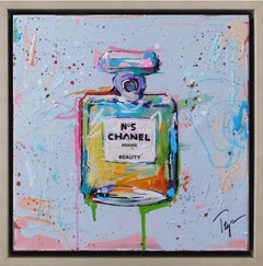 Trip Park, "Brainy Chanel", 12x12 Colorful Chanel No5 Perfume Bottle Painting 